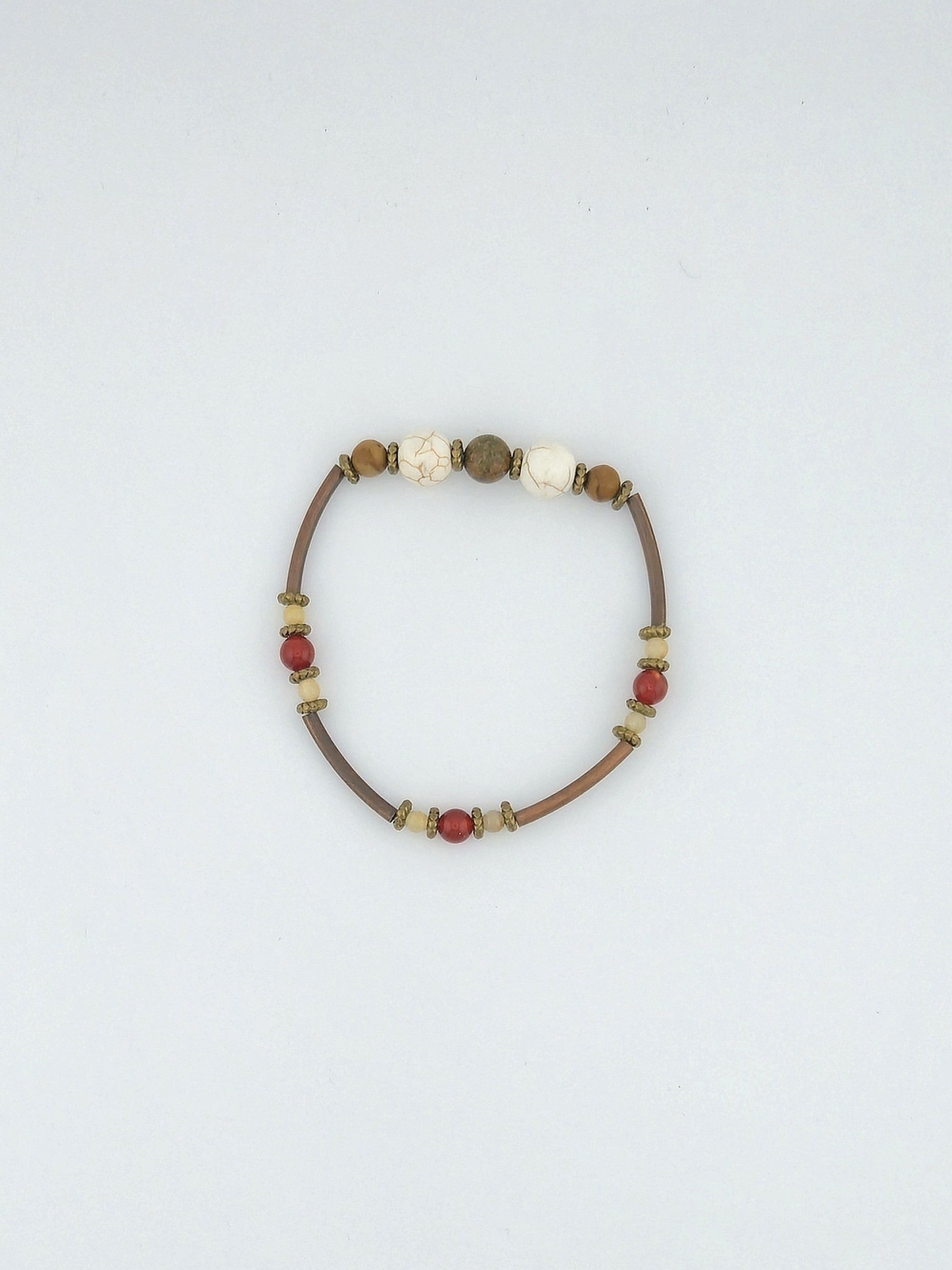White Crackle Howlite & Red Agate Stone Bracelet