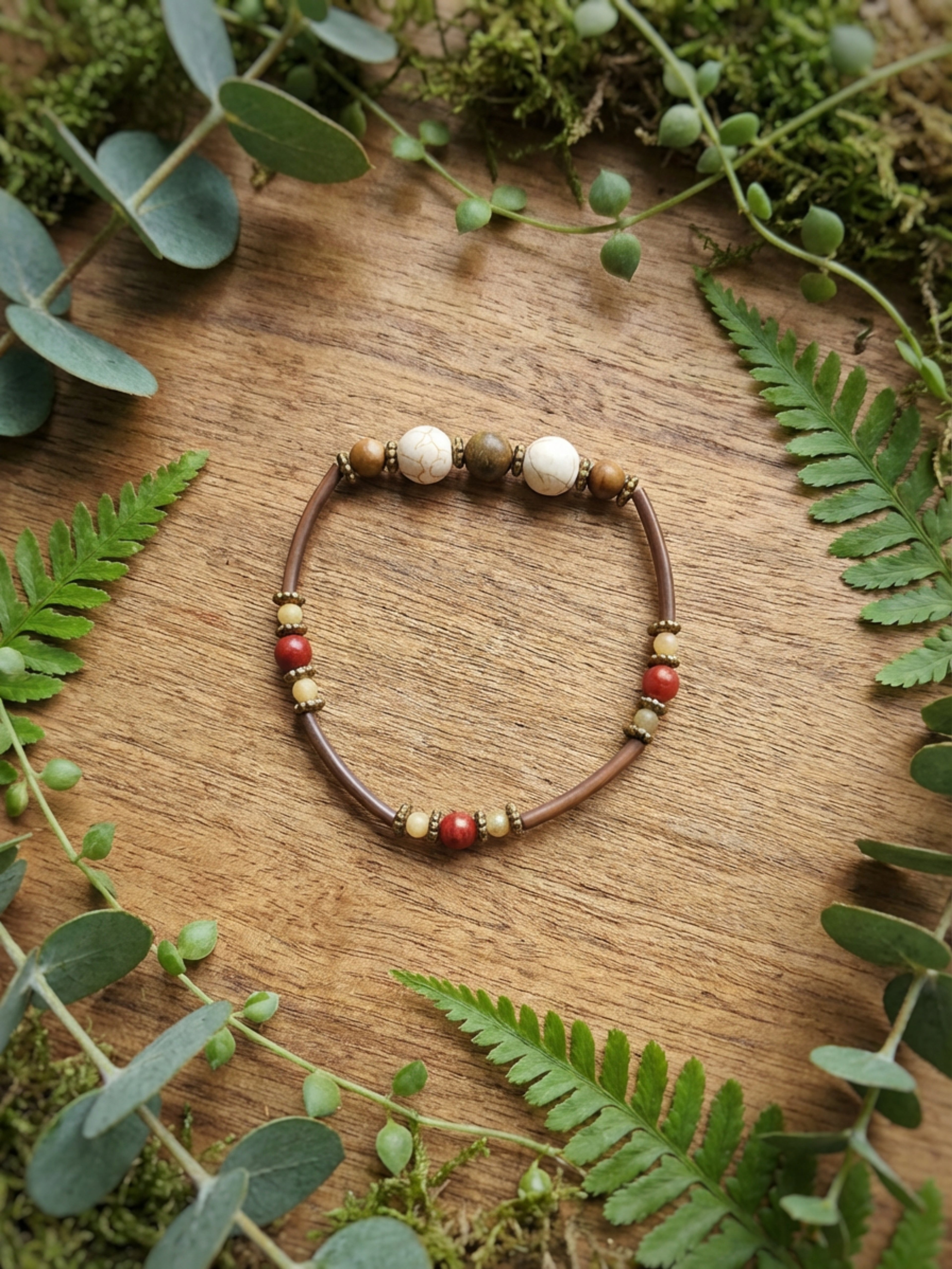 White Crackle Howlite & Red Agate Stone Bracelet