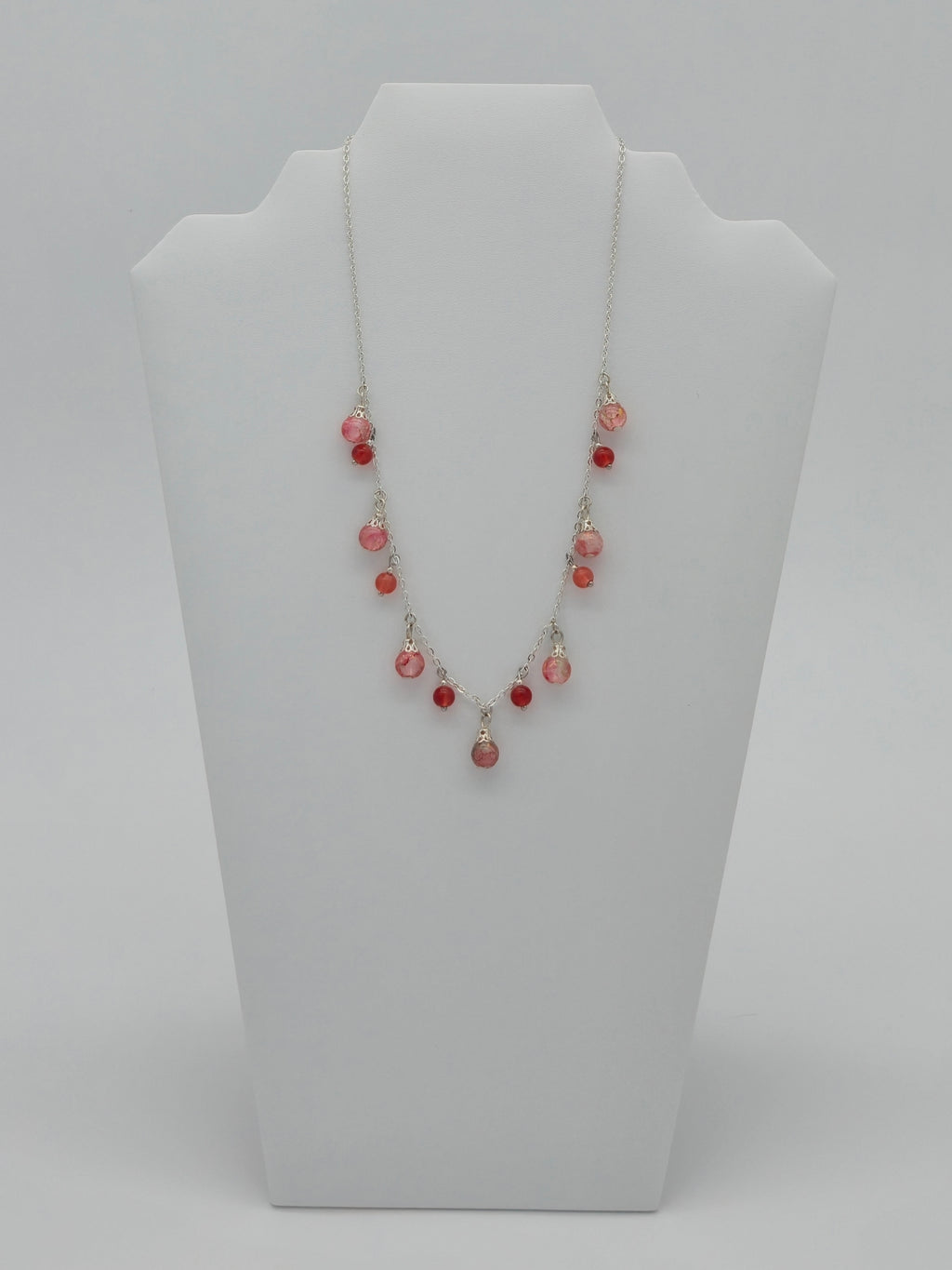 Rose Pink Crackle Glass Pendant Necklace