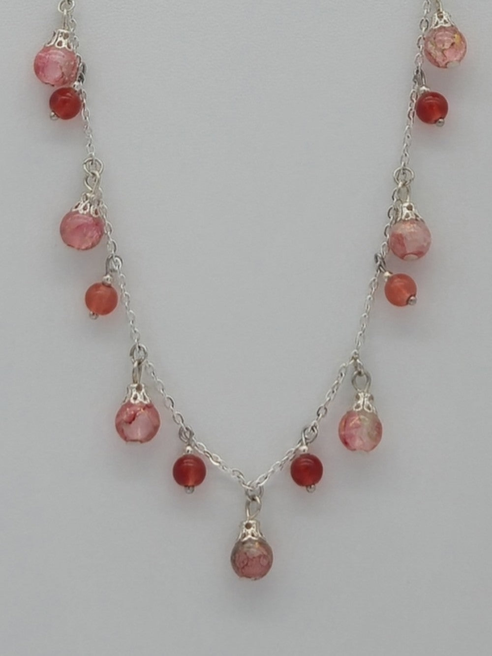 Rose Pink Crackle Glass Pendant Necklace