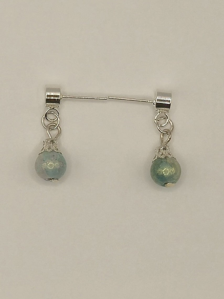 Blue Grey Crackle Glass Pendant Earrings