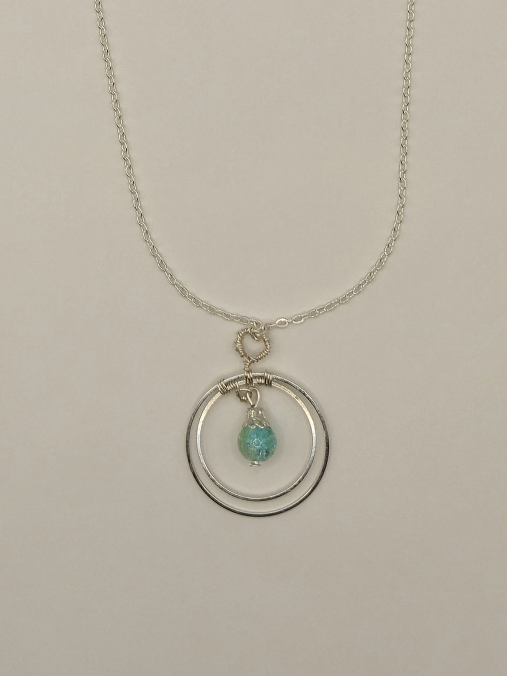 Yellow & Green Crackle Glass Circle Pendant Necklace
