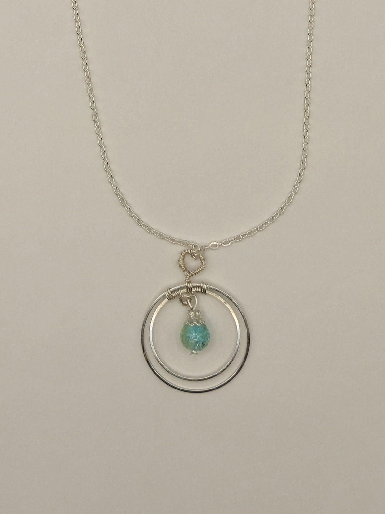 Yellow & Green Crackle Glass Circle Pendant Necklace