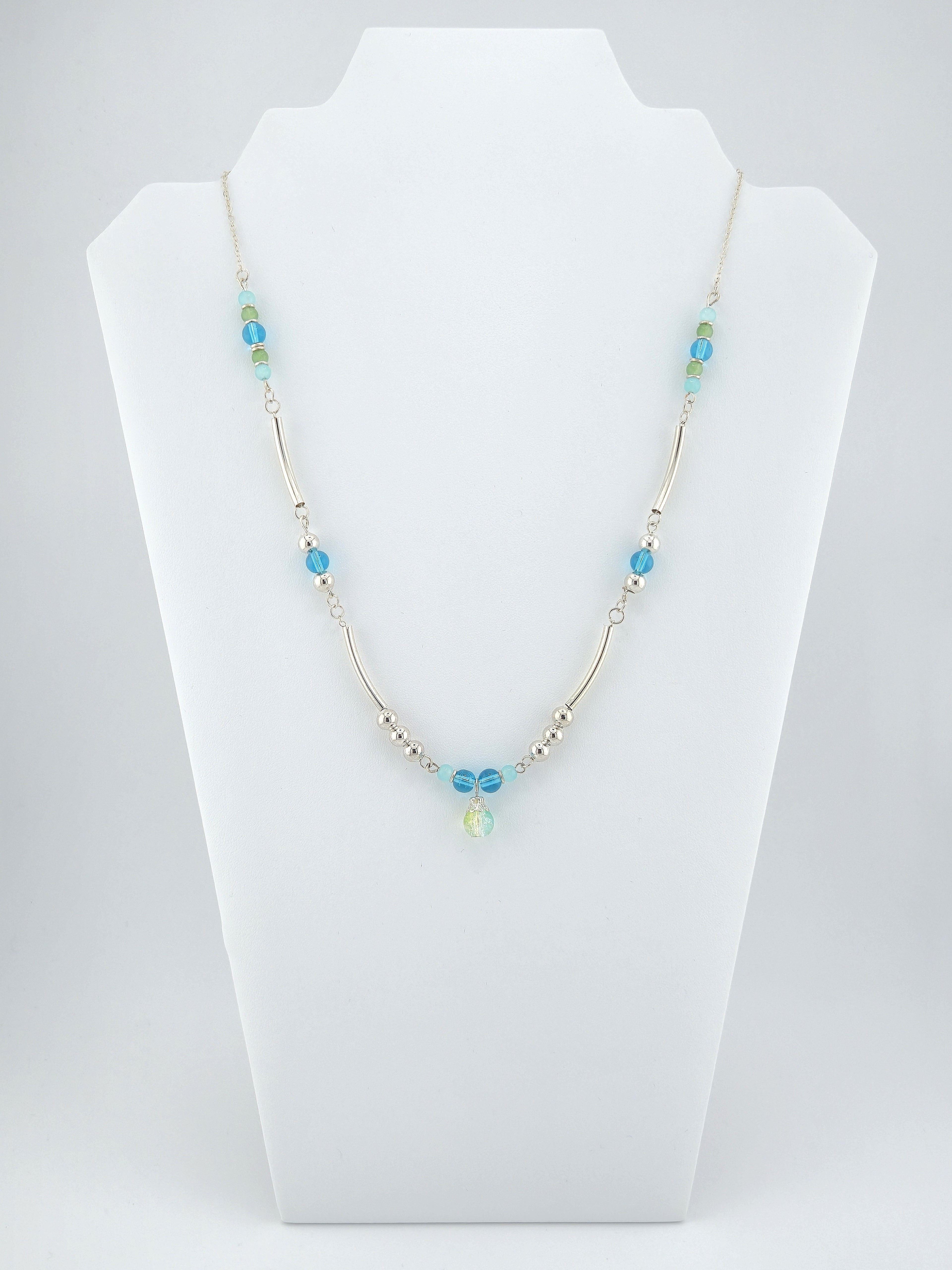 Blue Crackle Glass Tibetan Tube Necklace