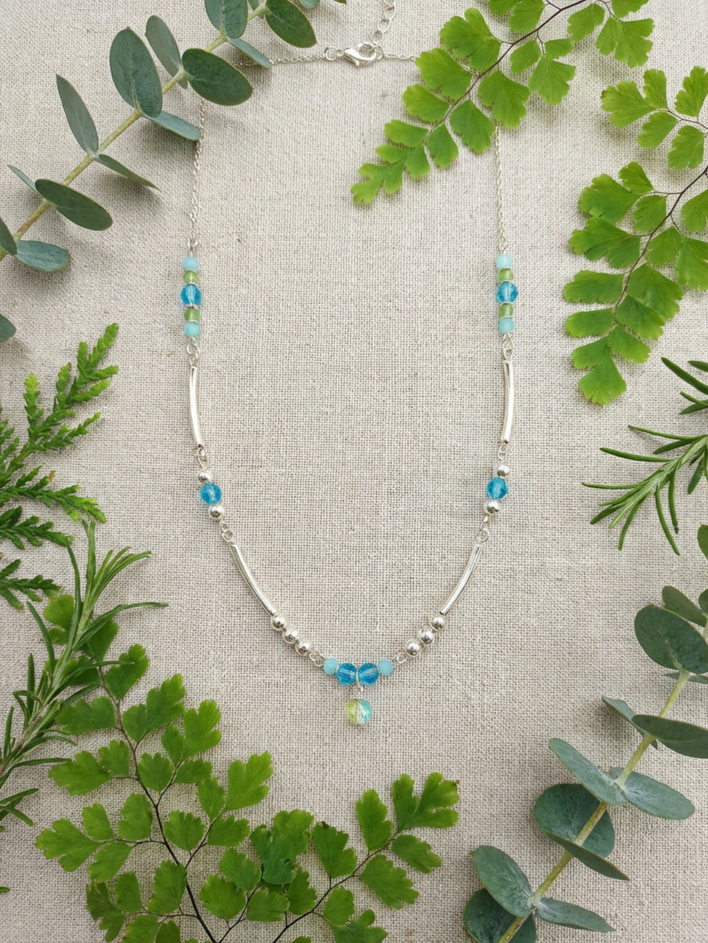Blue Crackle Glass Tibetan Tube Necklace