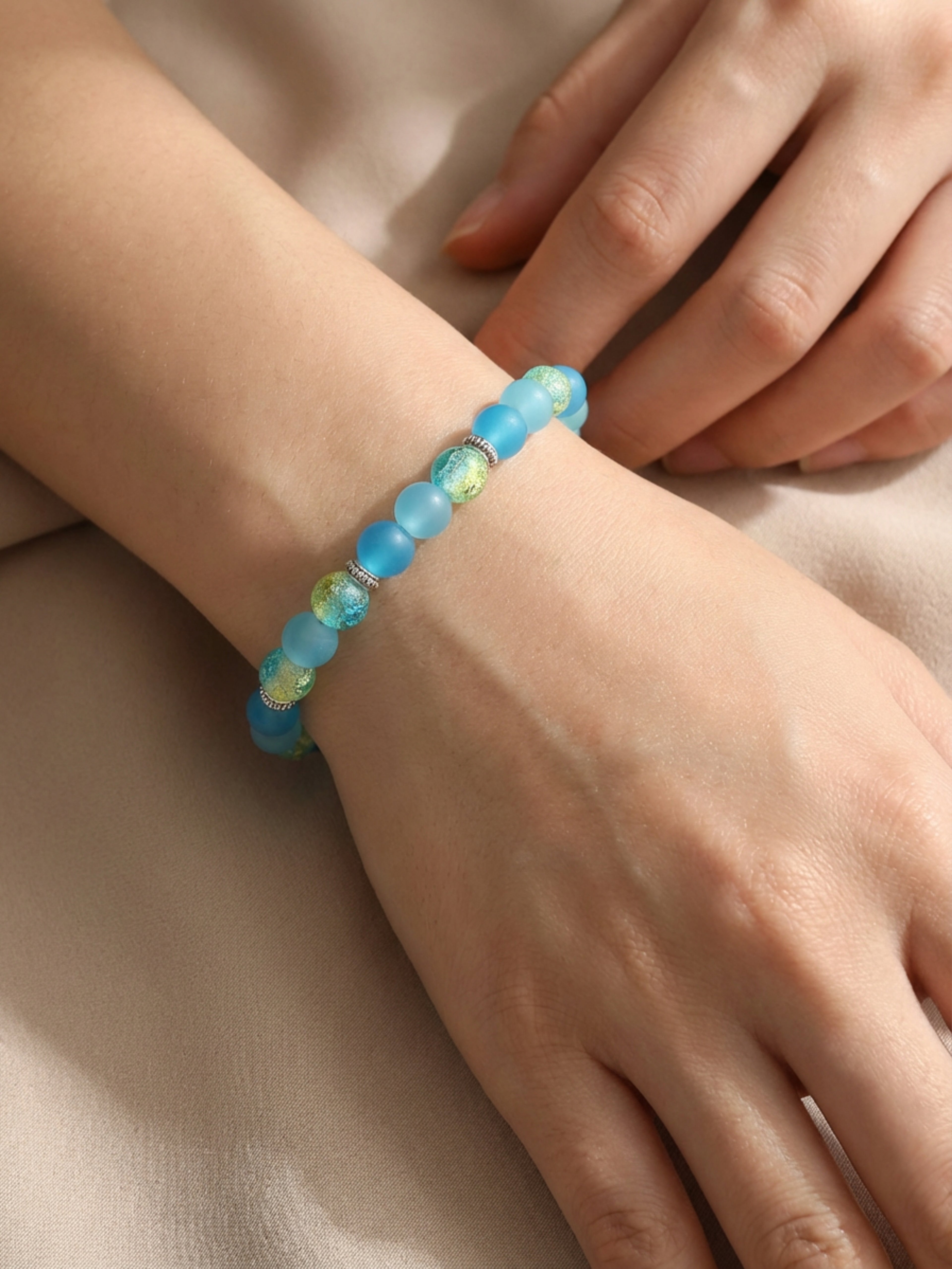 Blue Crackle Glass Beaded Bracelet