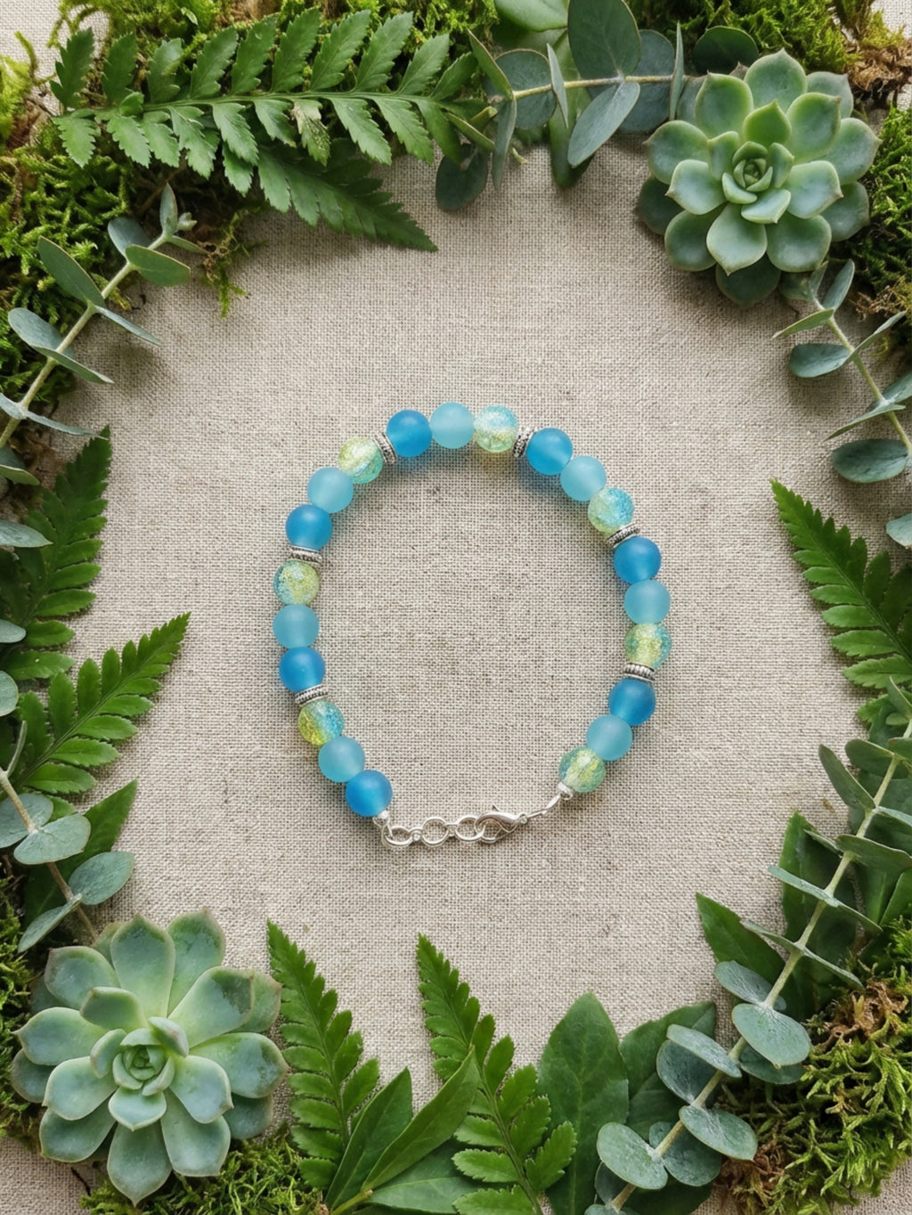 Blue Crackle Glass Beaded Bracelet