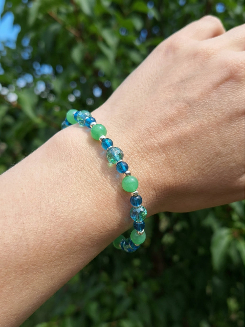Sapphire & Green Glass Bead Bracelet