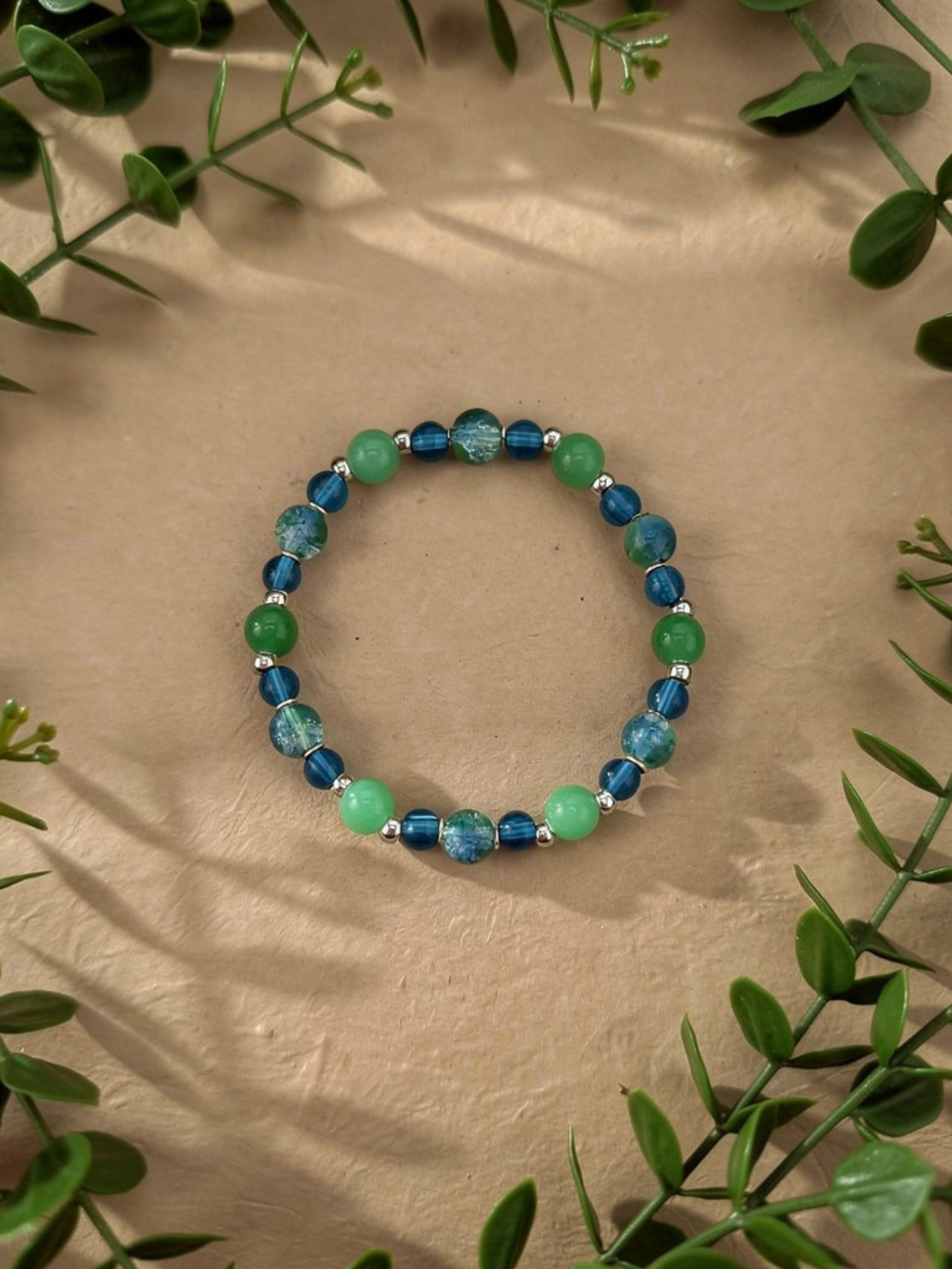 Sapphire & Green Glass Bead Bracelet
