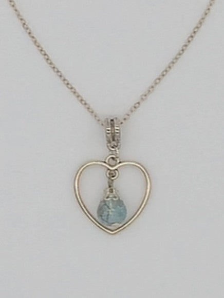 Blue Crackle Glass Heart Pendant Necklace