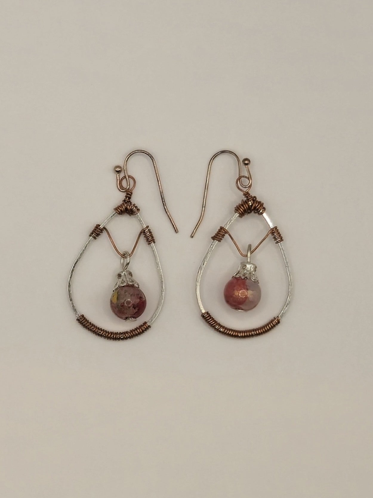 Crackle Glass Copper Wired Teardrop Earrings