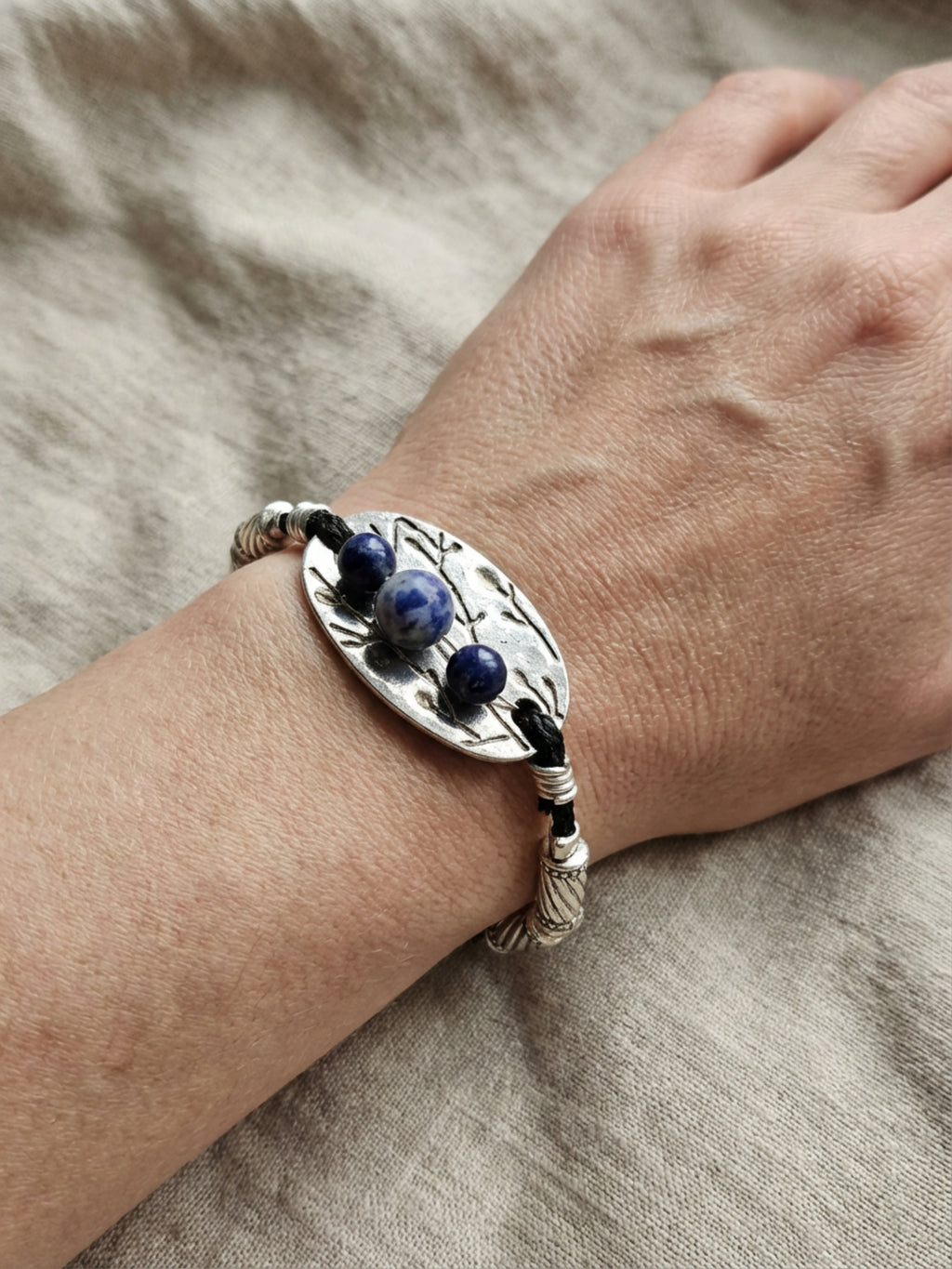 Blue Dot Jasper Leather Bracelet