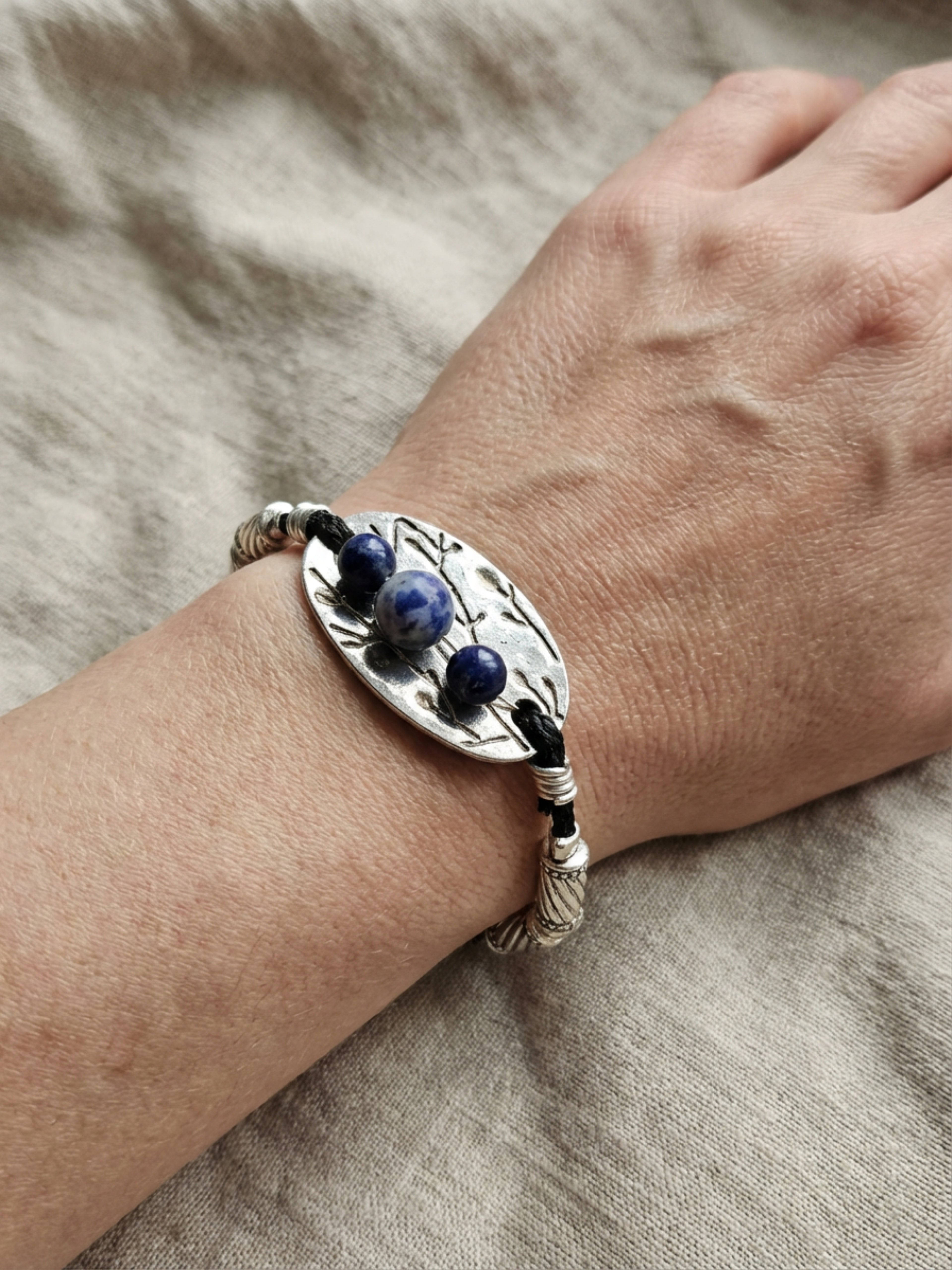 Blue Dot Jasper Leather Bracelet
