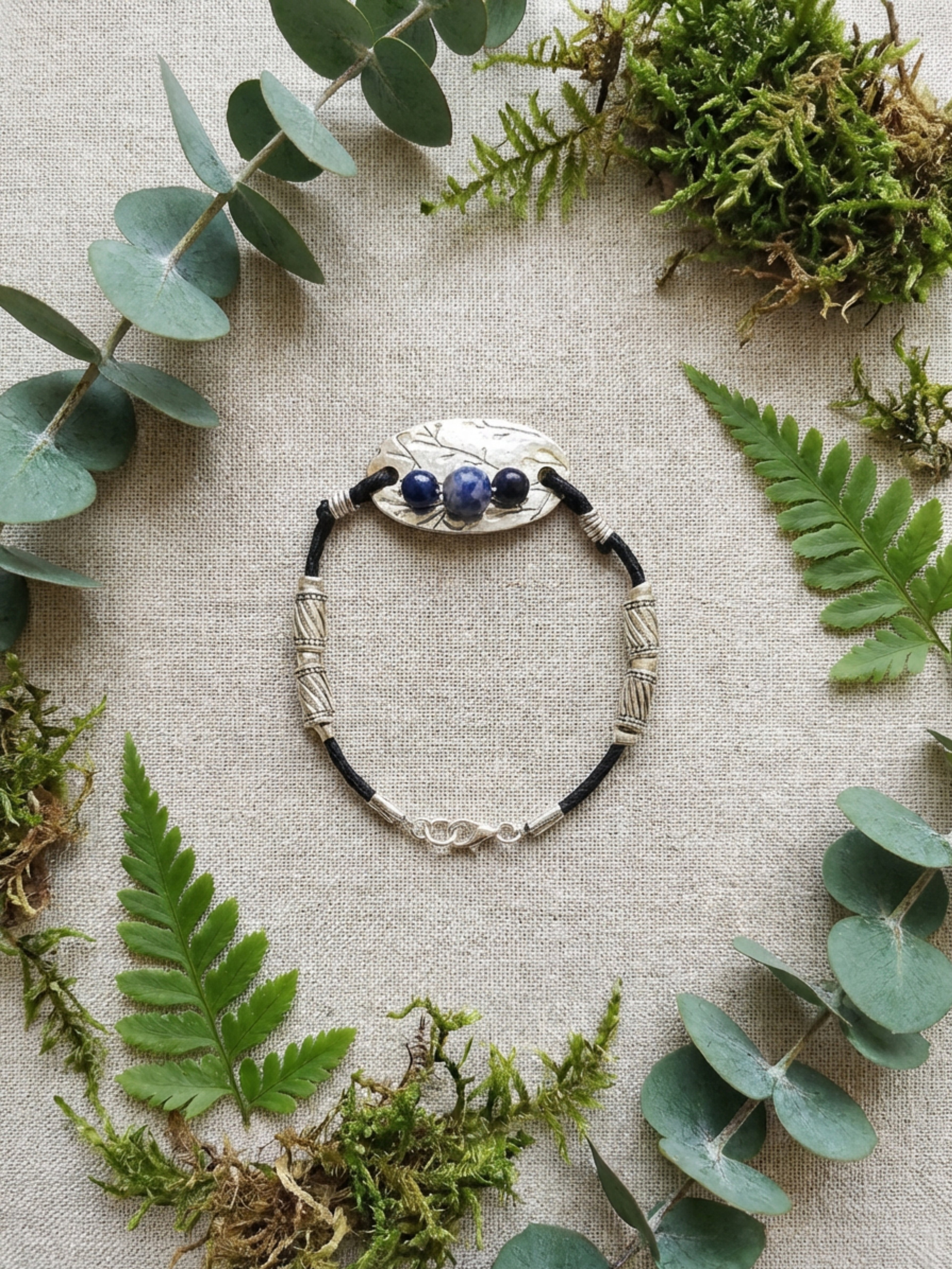 Blue Dot Jasper Leather Bracelet