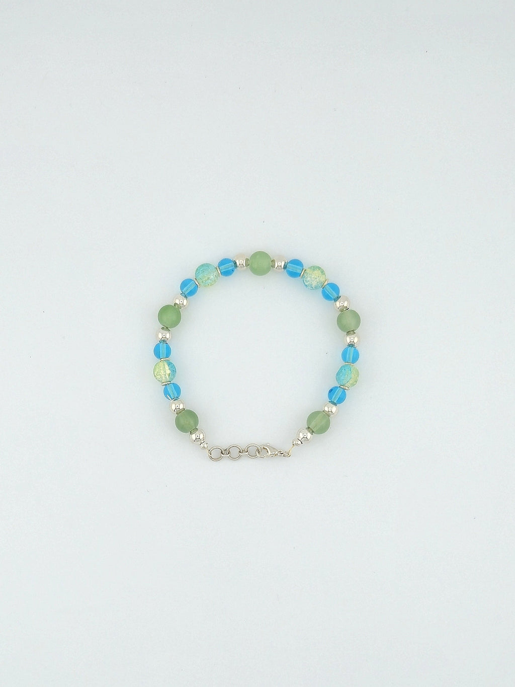 Blue Crackle Glass Bracelet w/ Green Accent