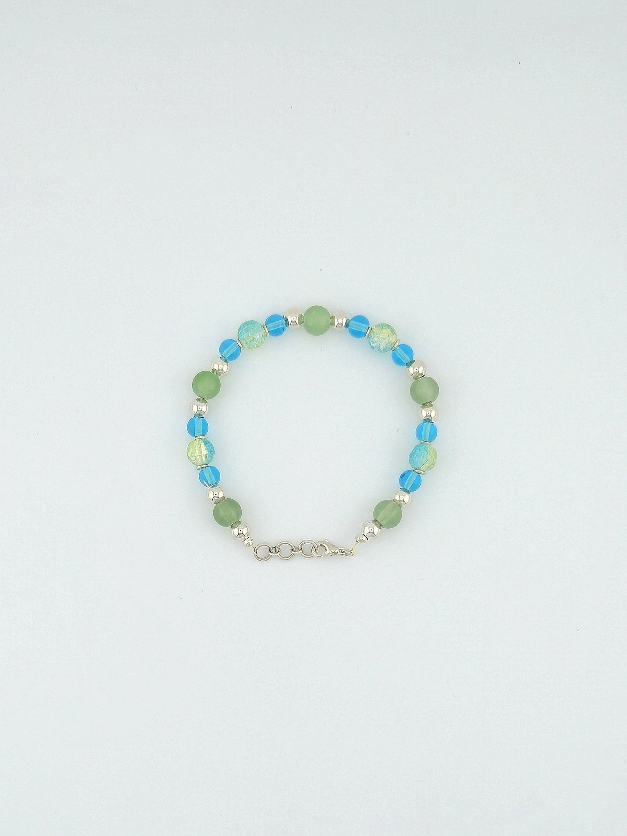 Blue Crackle Glass Bracelet w/ Green Accent