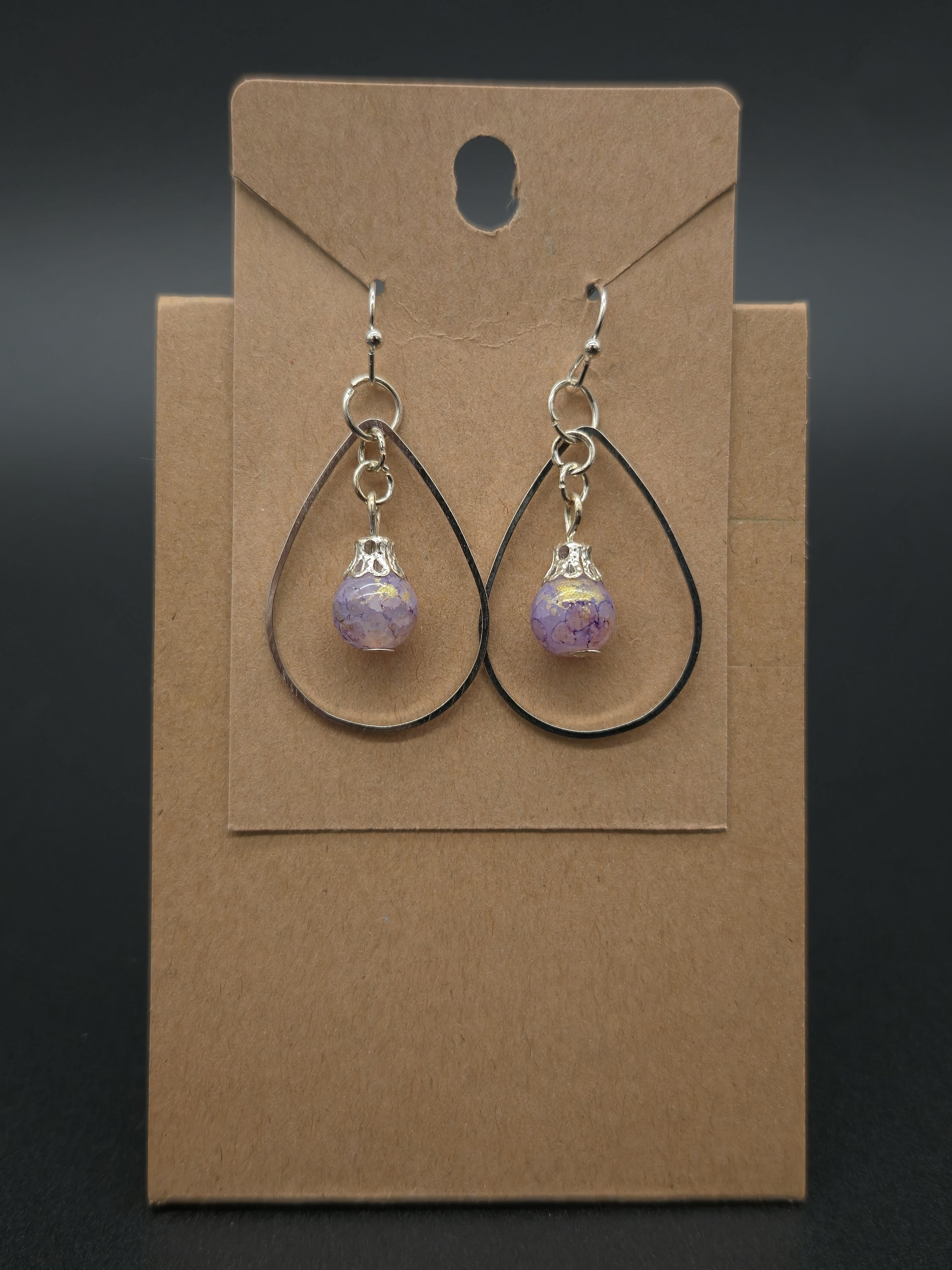 Crackle Glass Teardrop Pendant Earrings