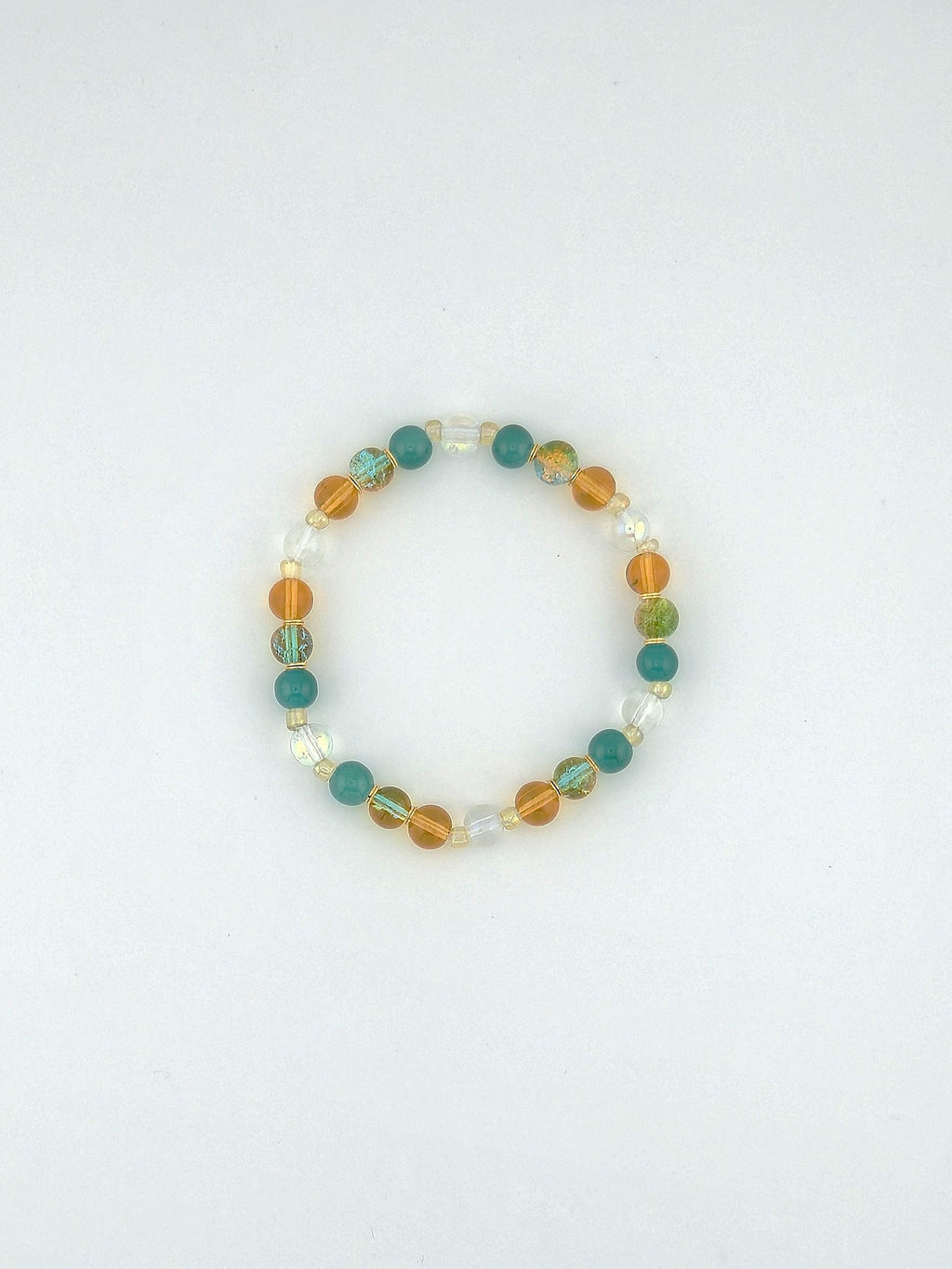 Turquoise & Gold Fusion Glass Bead Bracelet