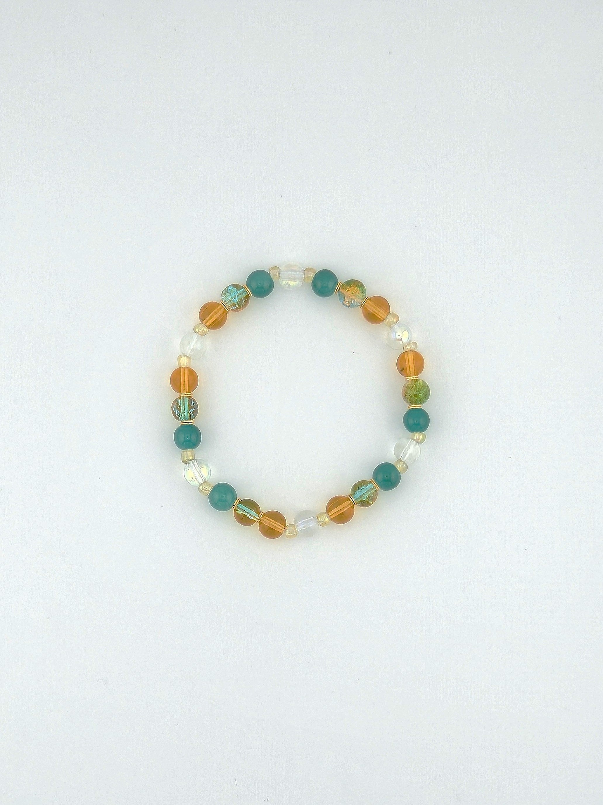 Turquoise & Gold Fusion Glass Bead Bracelet