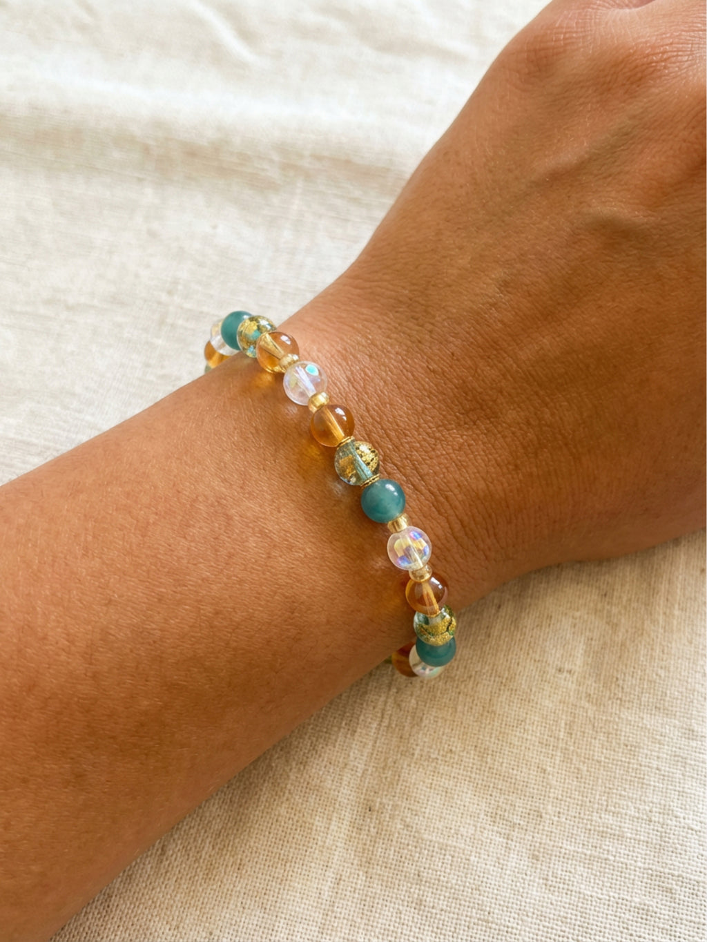 Turquoise & Gold Fusion Glass Bead Bracelet