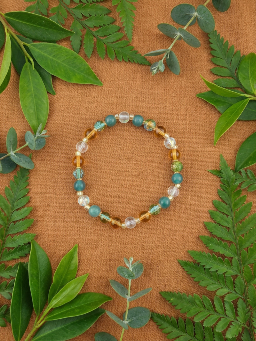 Turquoise & Gold Fusion Glass Bead Bracelet