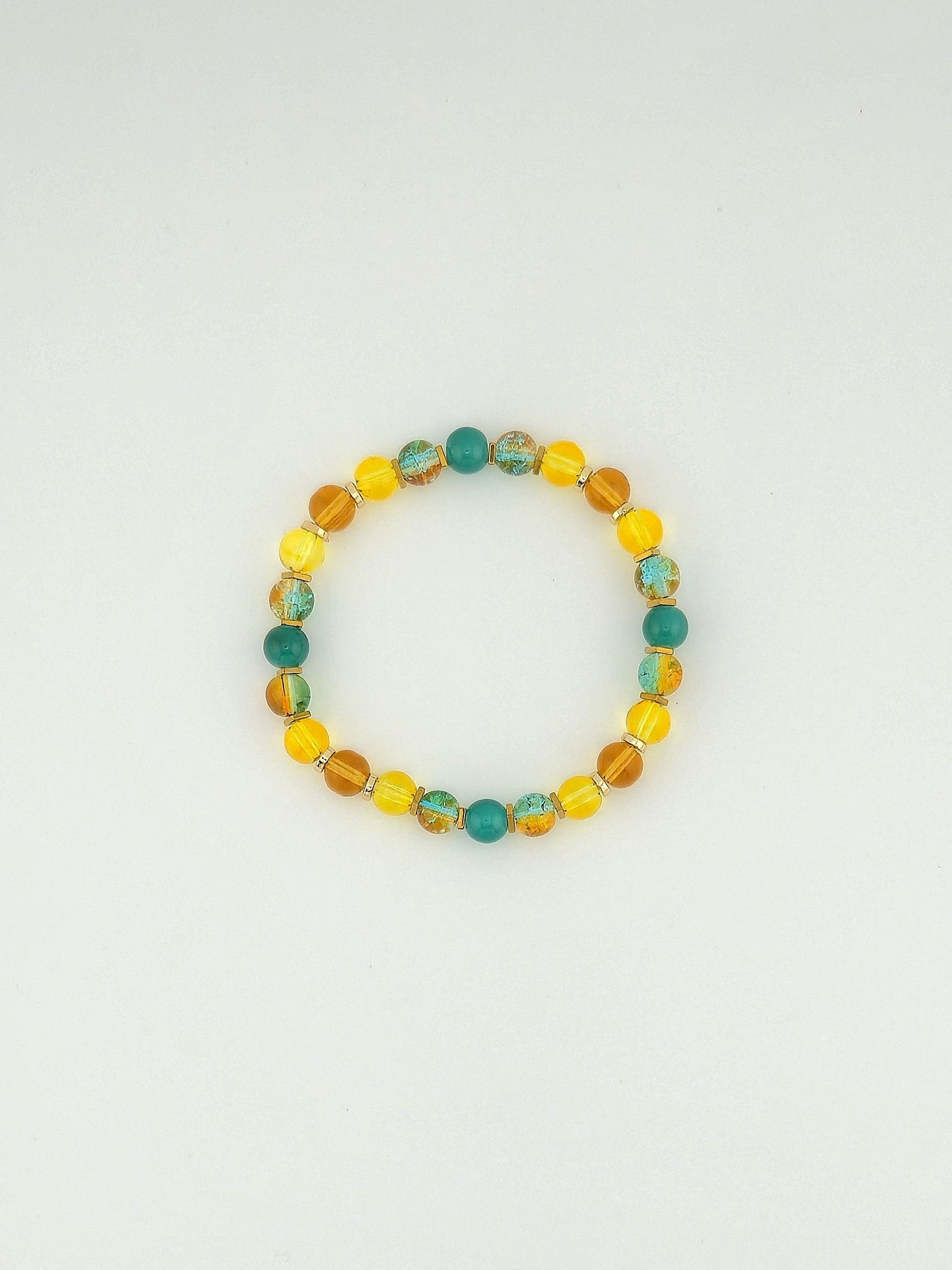 Turquoise & Gold Fusion Glass Bead Bracelet 2