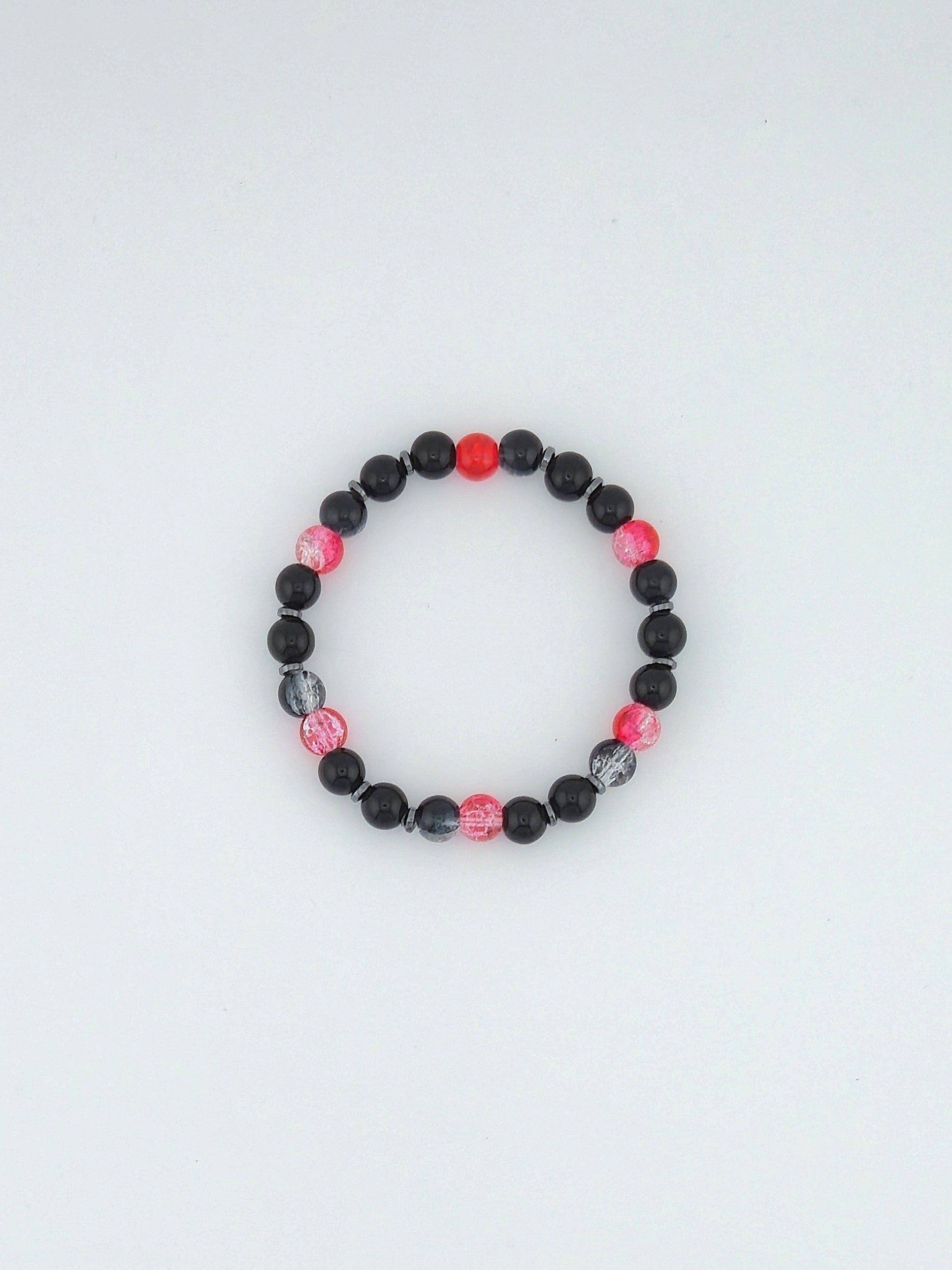 Black Beauty w/ Pink Pizazz Glass Bead Bracelet