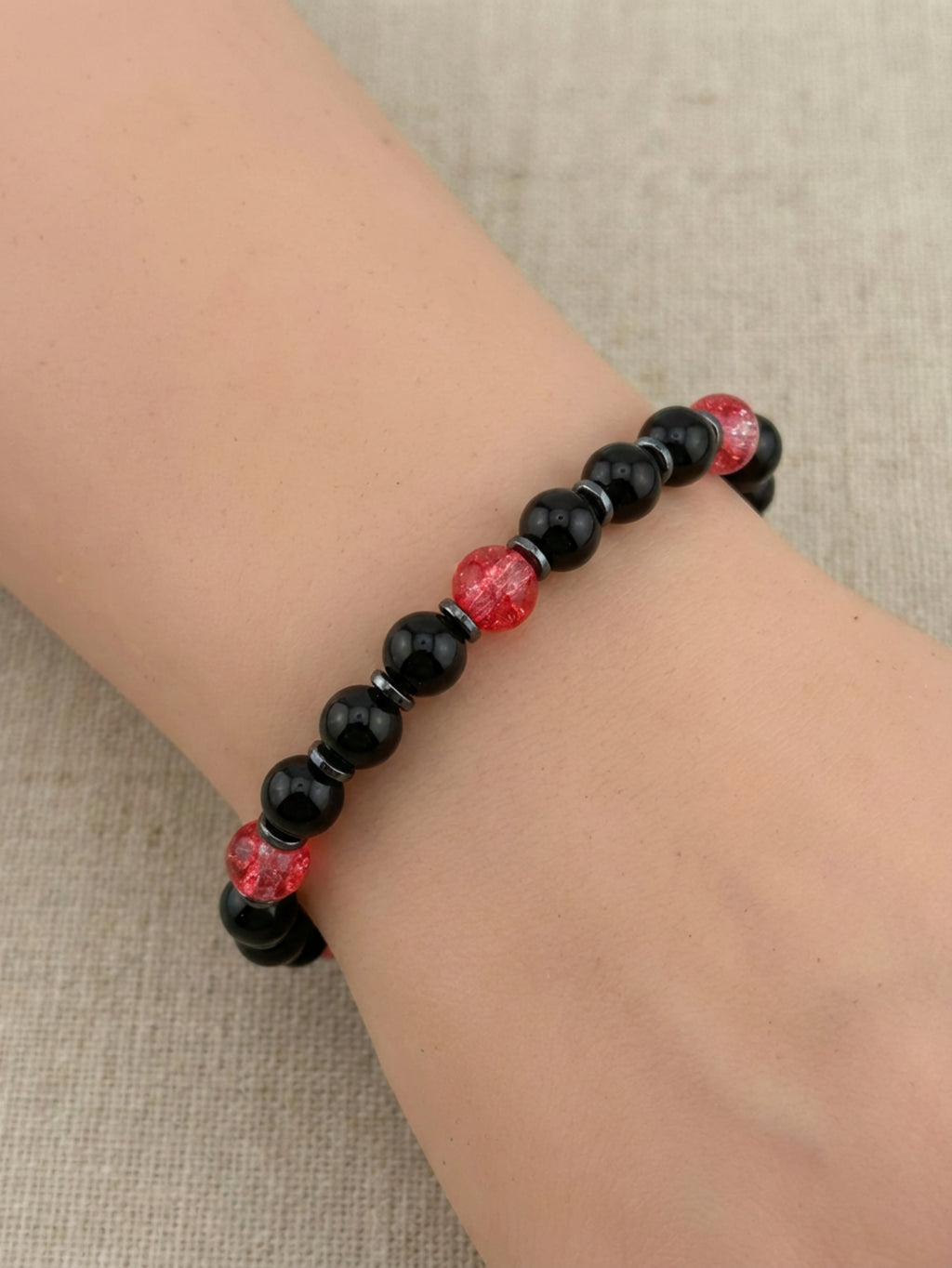 Black Beauty w/ Pink Pizazz Glass Bead Bracelet
