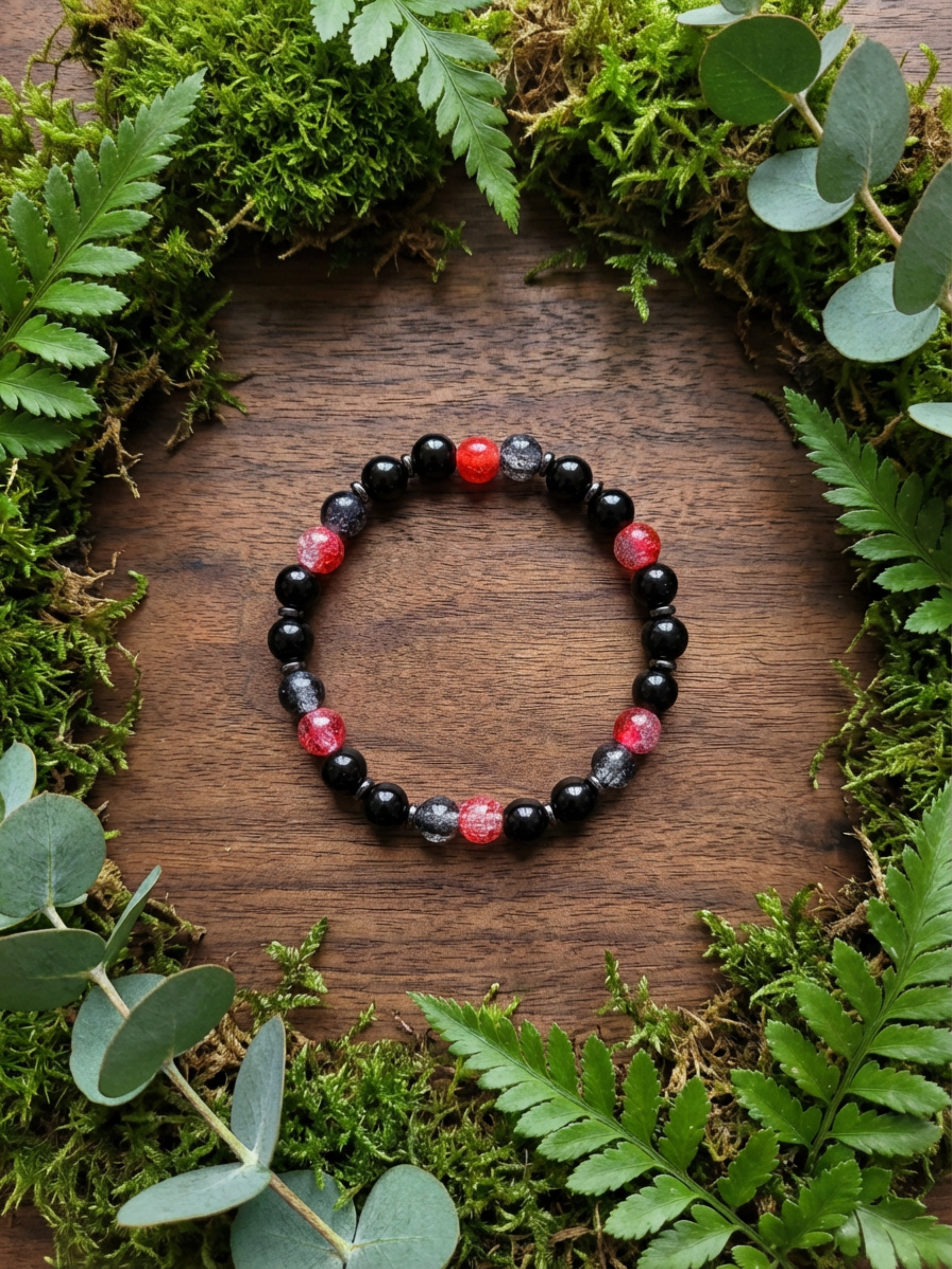 Black Beauty w/ Pink Pizazz Glass Bead Bracelet