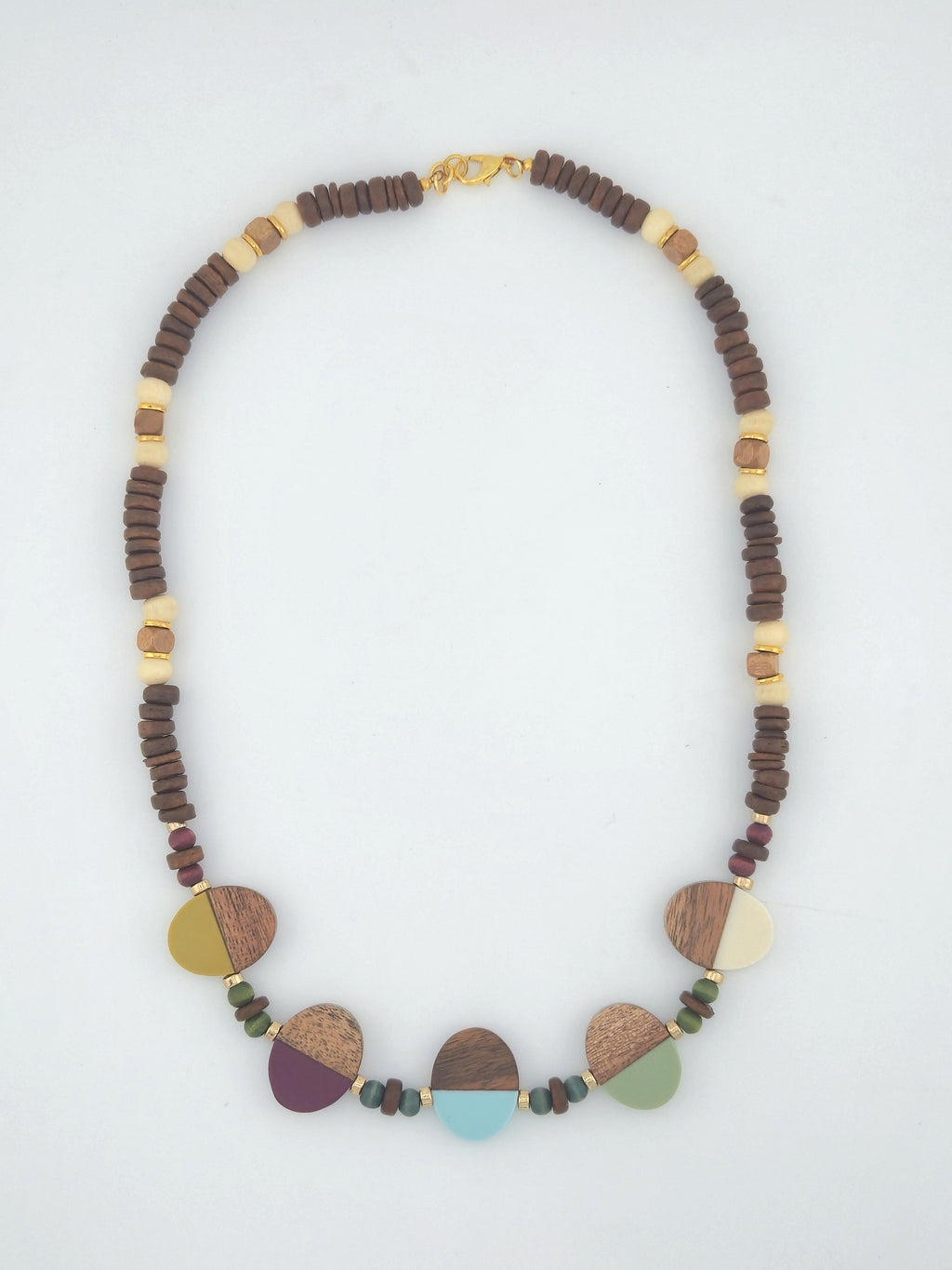Dual-Tone Wood & Resin Statement Necklace
