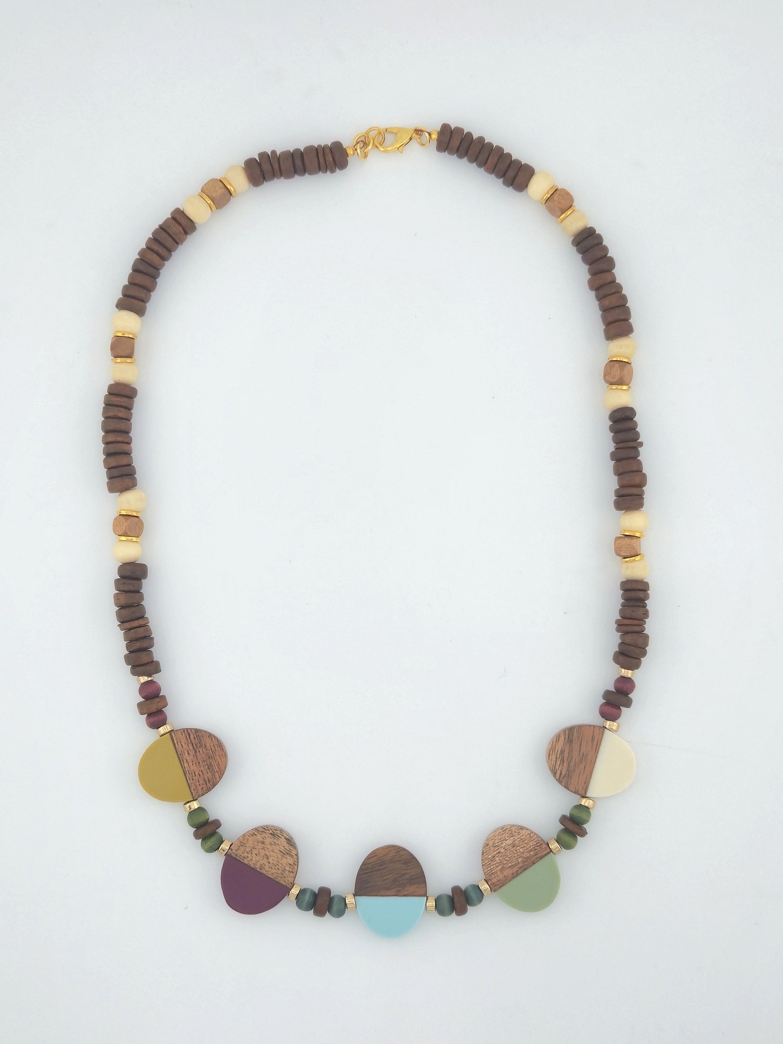 Dual-Tone Wood & Resin Statement Necklace