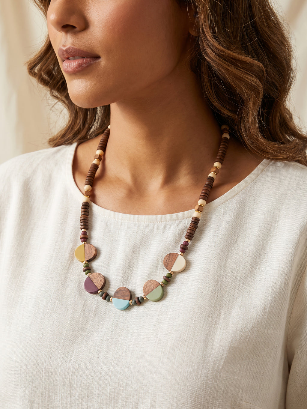 Dual-Tone Wood & Resin Statement Necklace