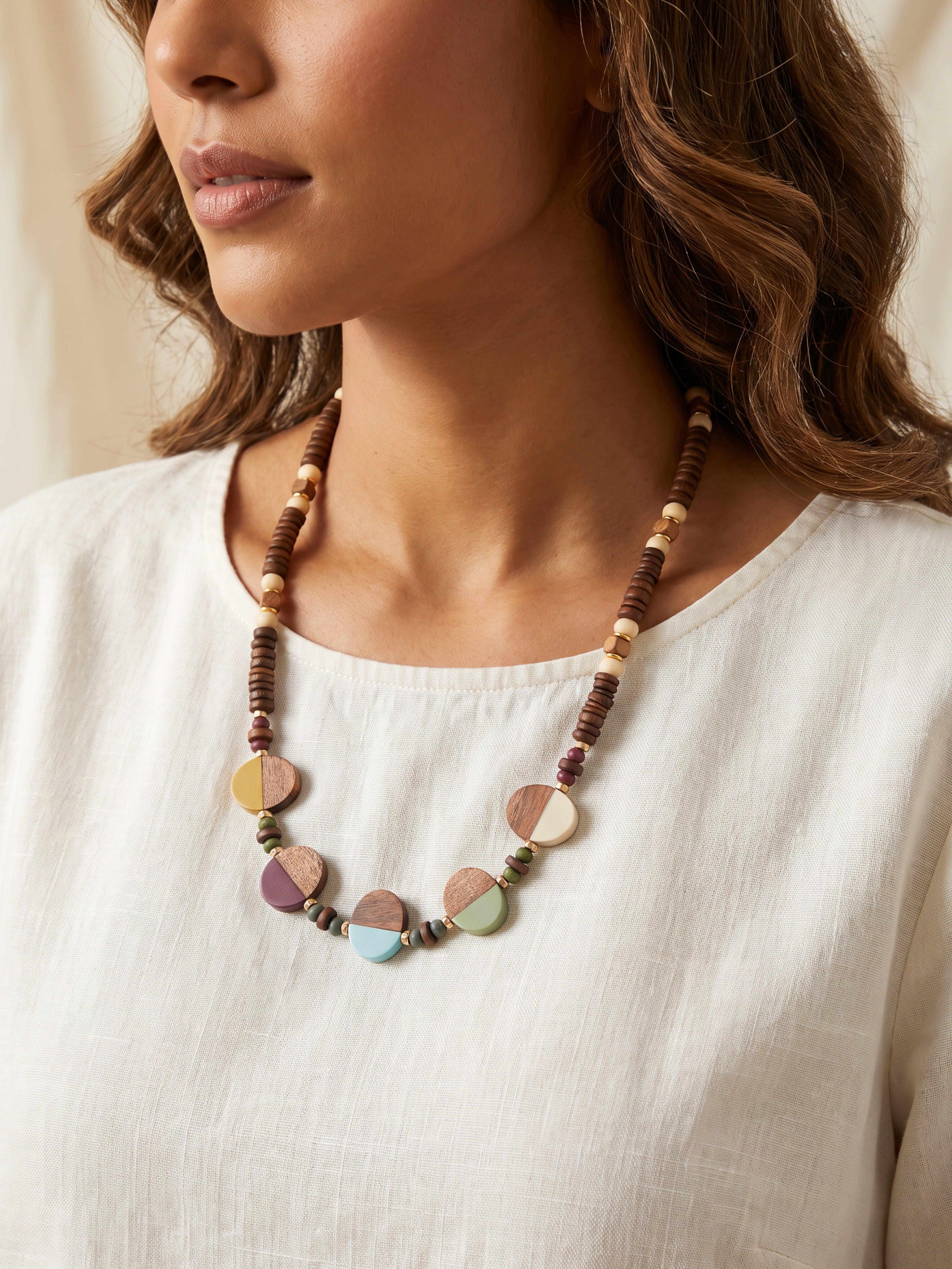 Dual-Tone Wood & Resin Statement Necklace