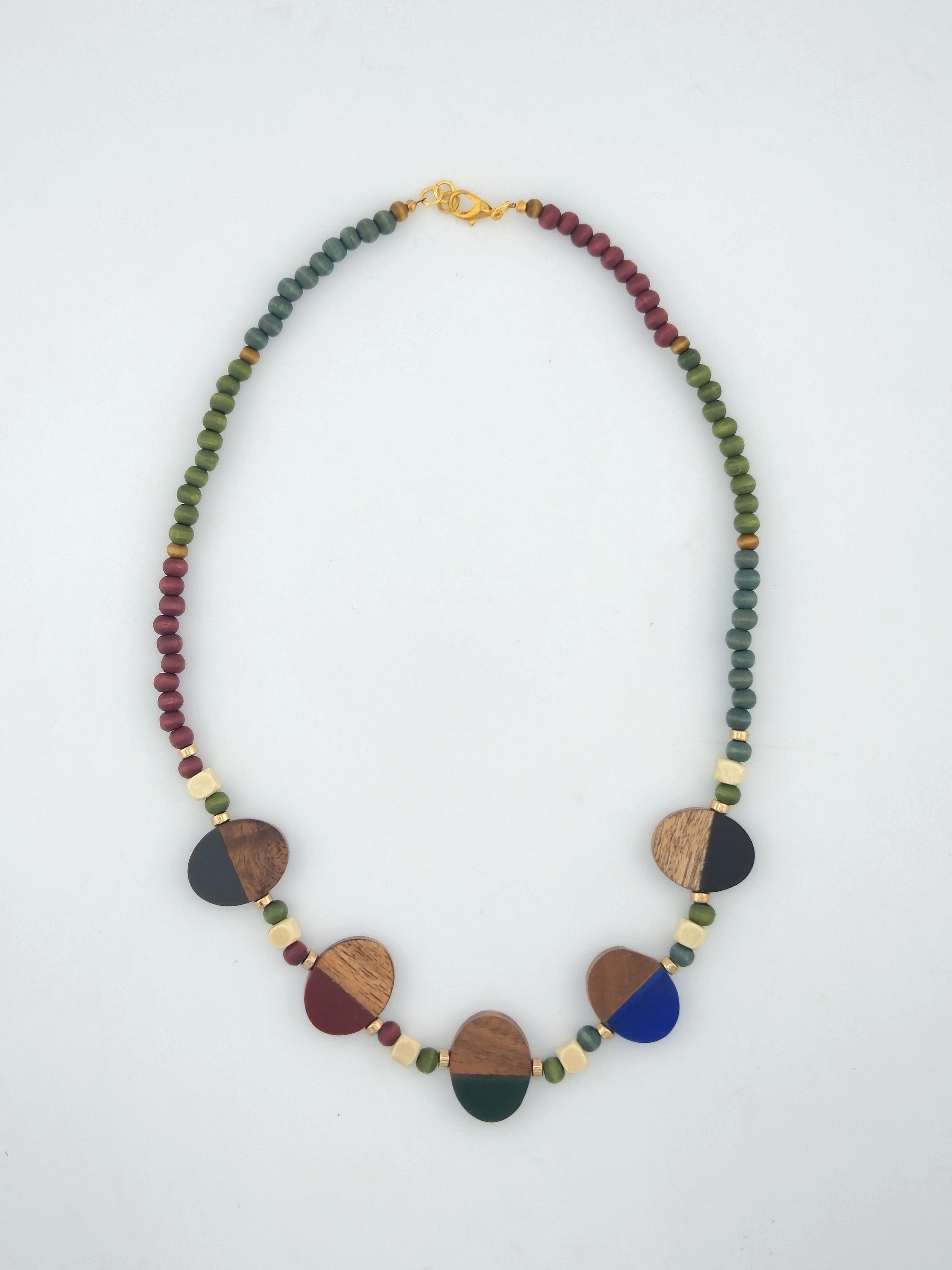 Dual-Tone Wood & Resin Statement Necklace