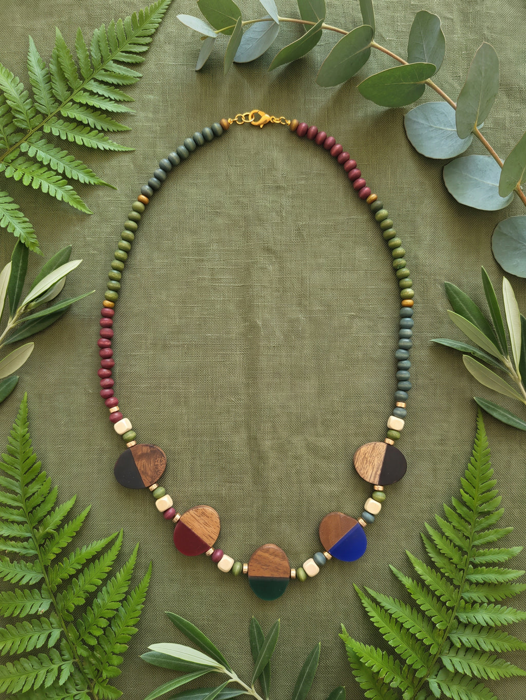 Dual-Tone Wood & Resin Statement Necklace
