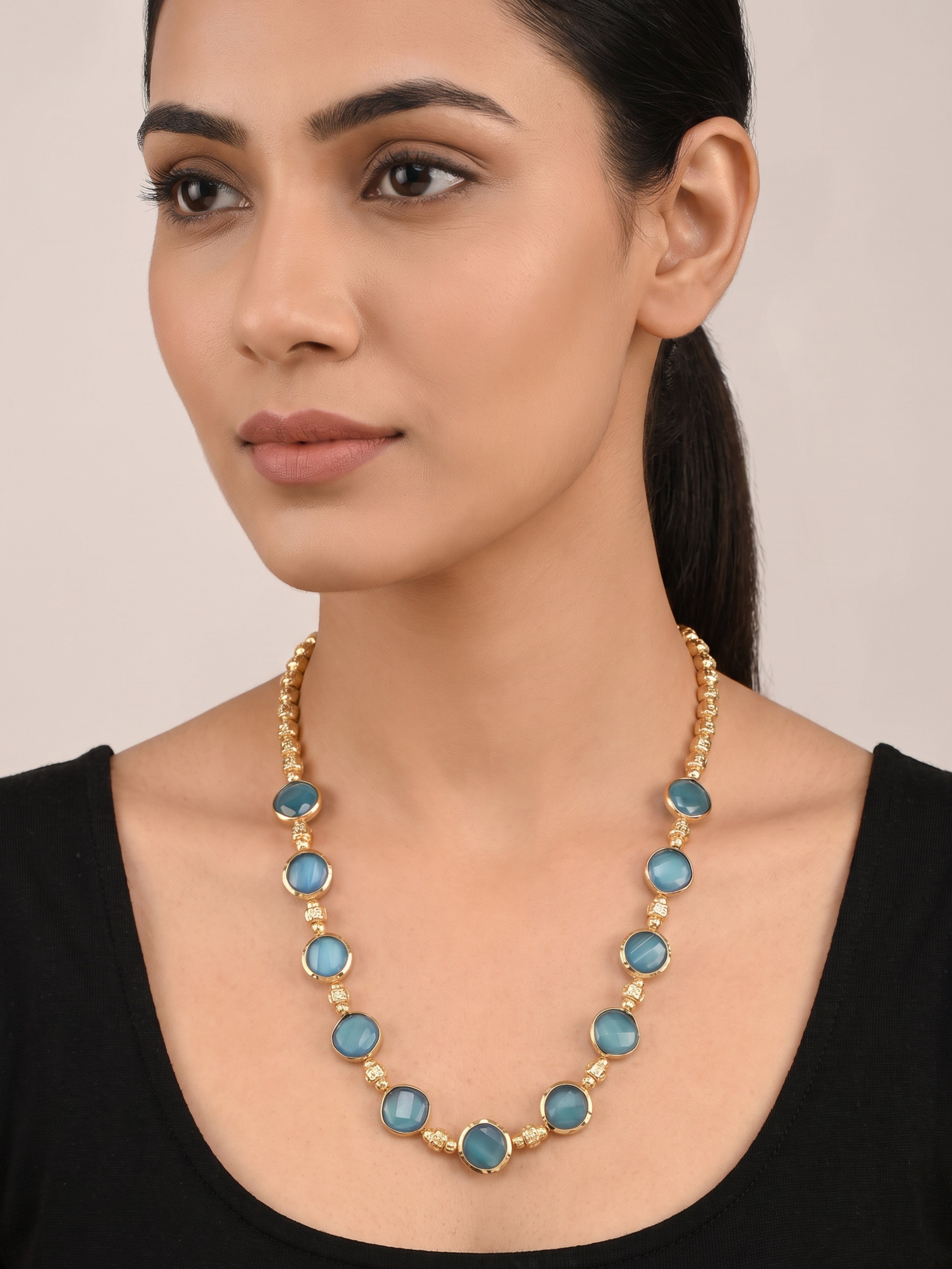 Teal Radiance Gold Artisan Necklace