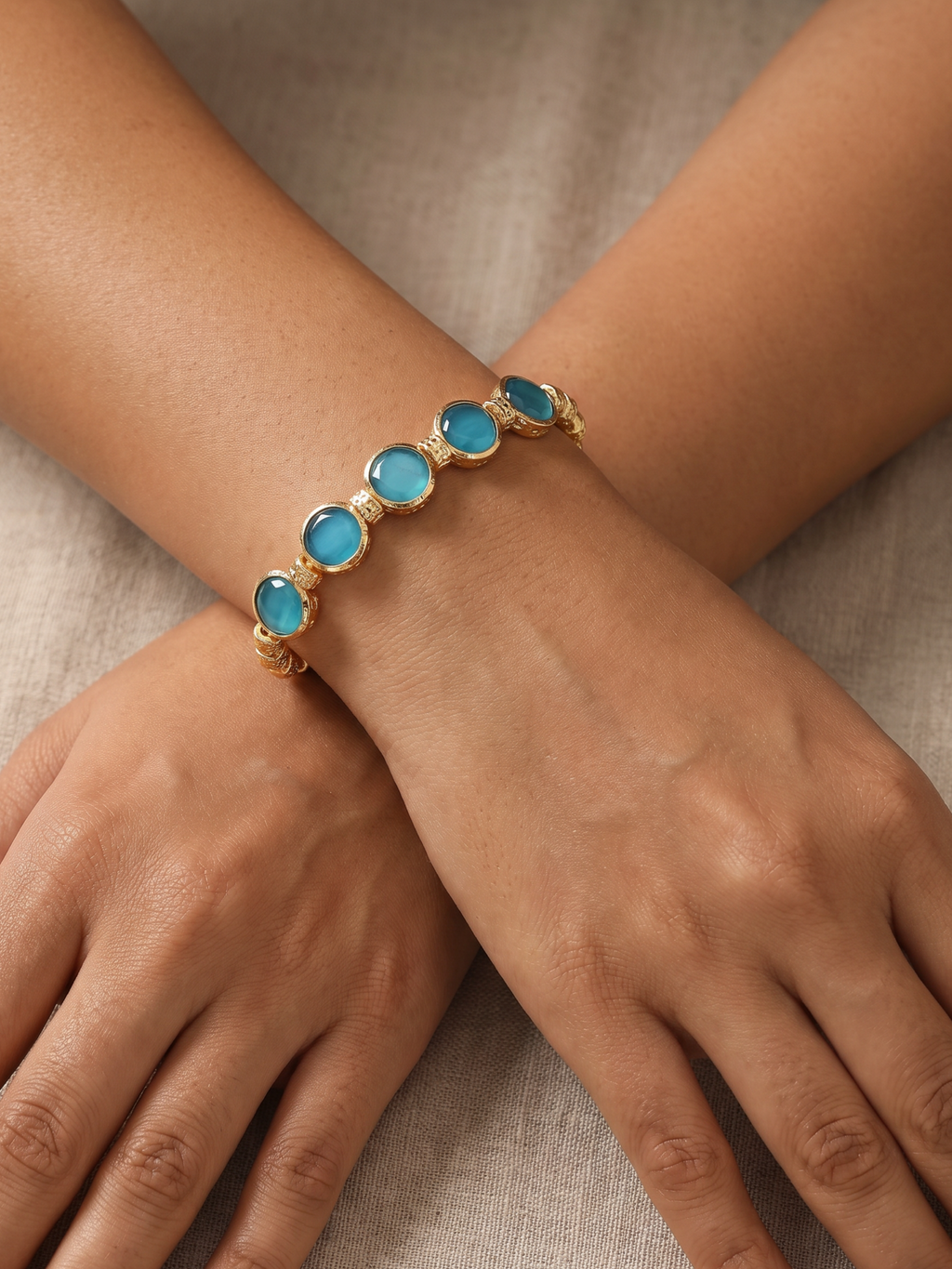 Teal Radiance Gold Artisan Bracelet