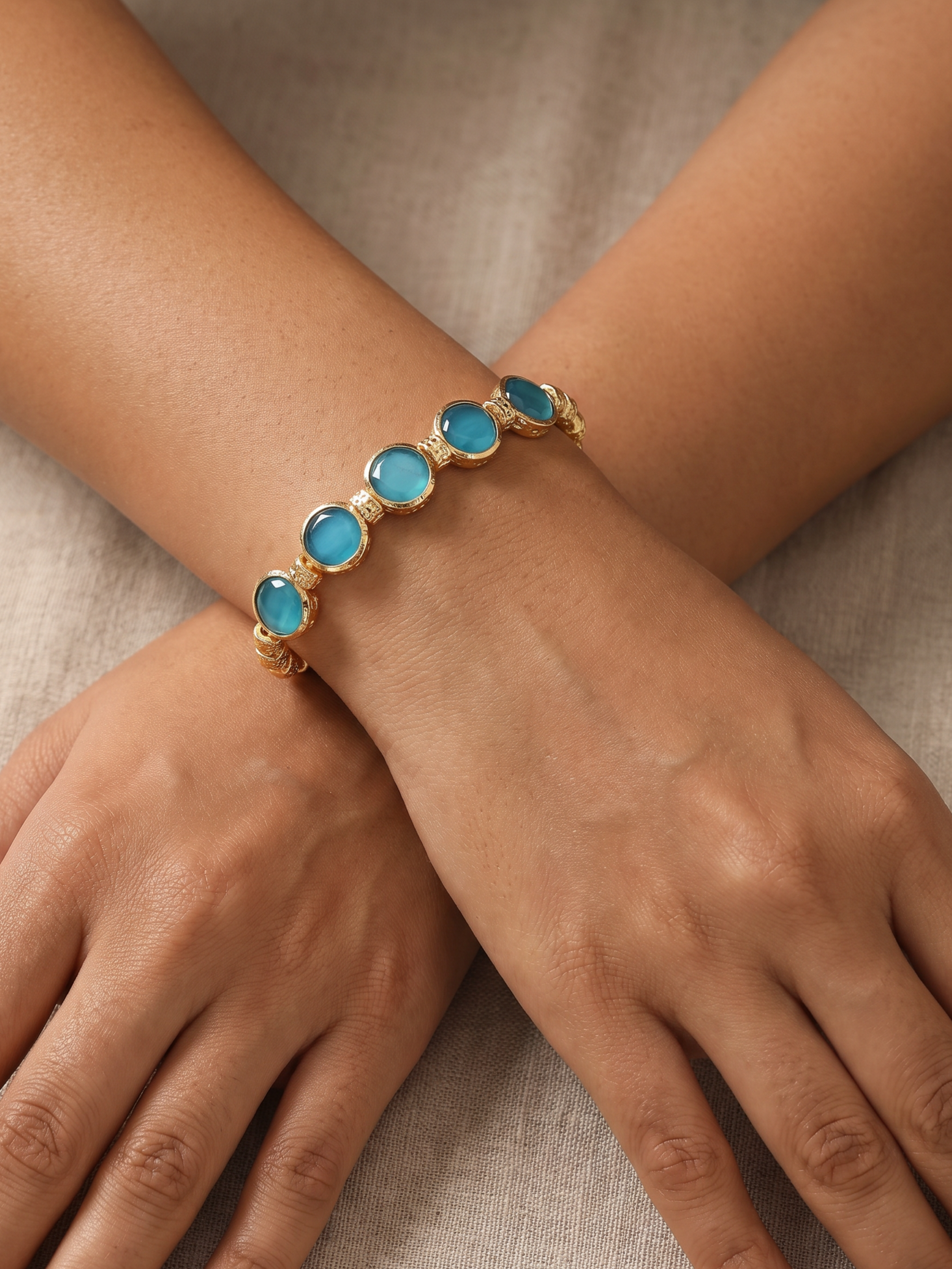 Teal Radiance Gold Artisan Bracelet