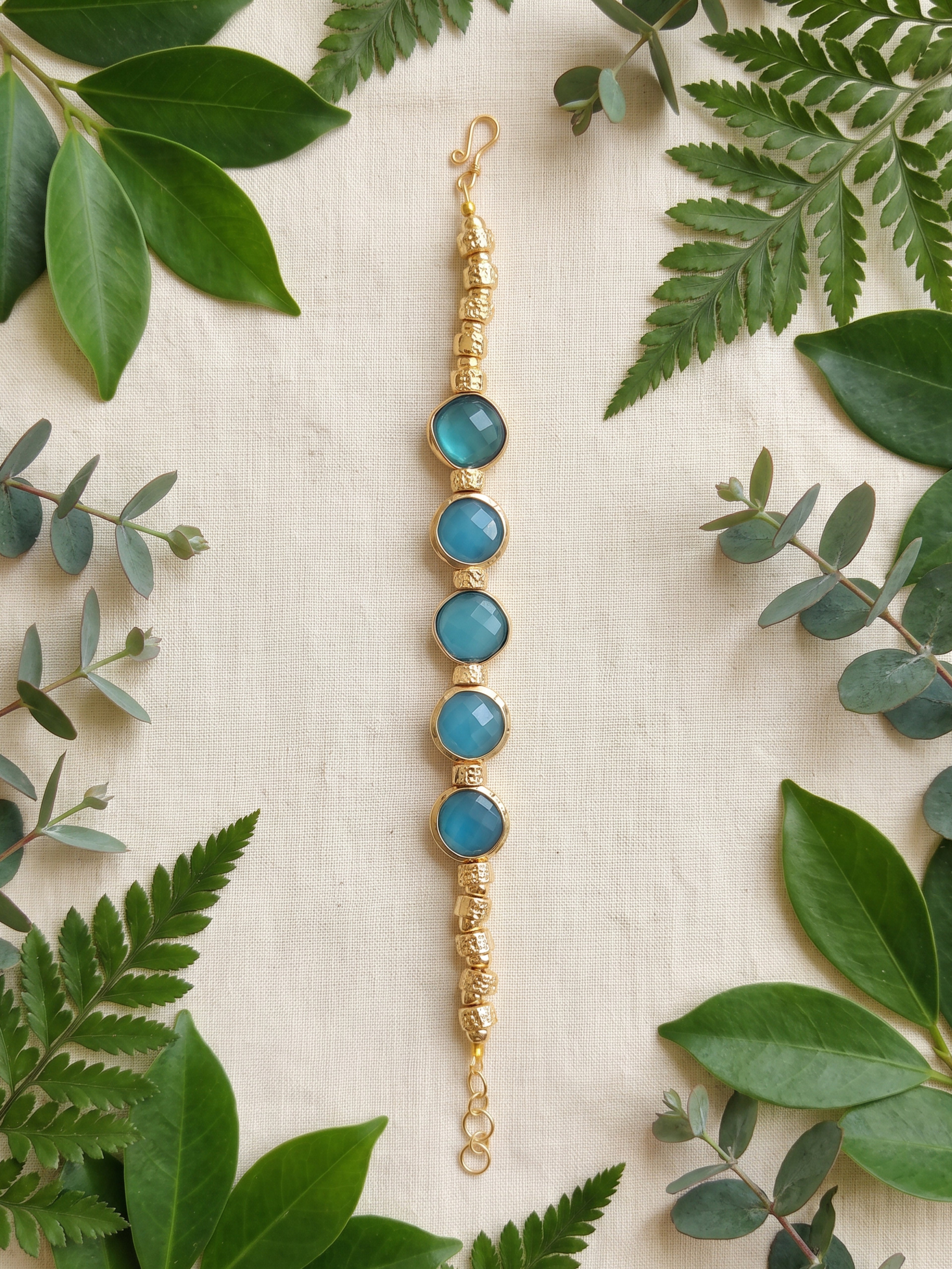 Teal Radiance Gold Artisan Bracelet