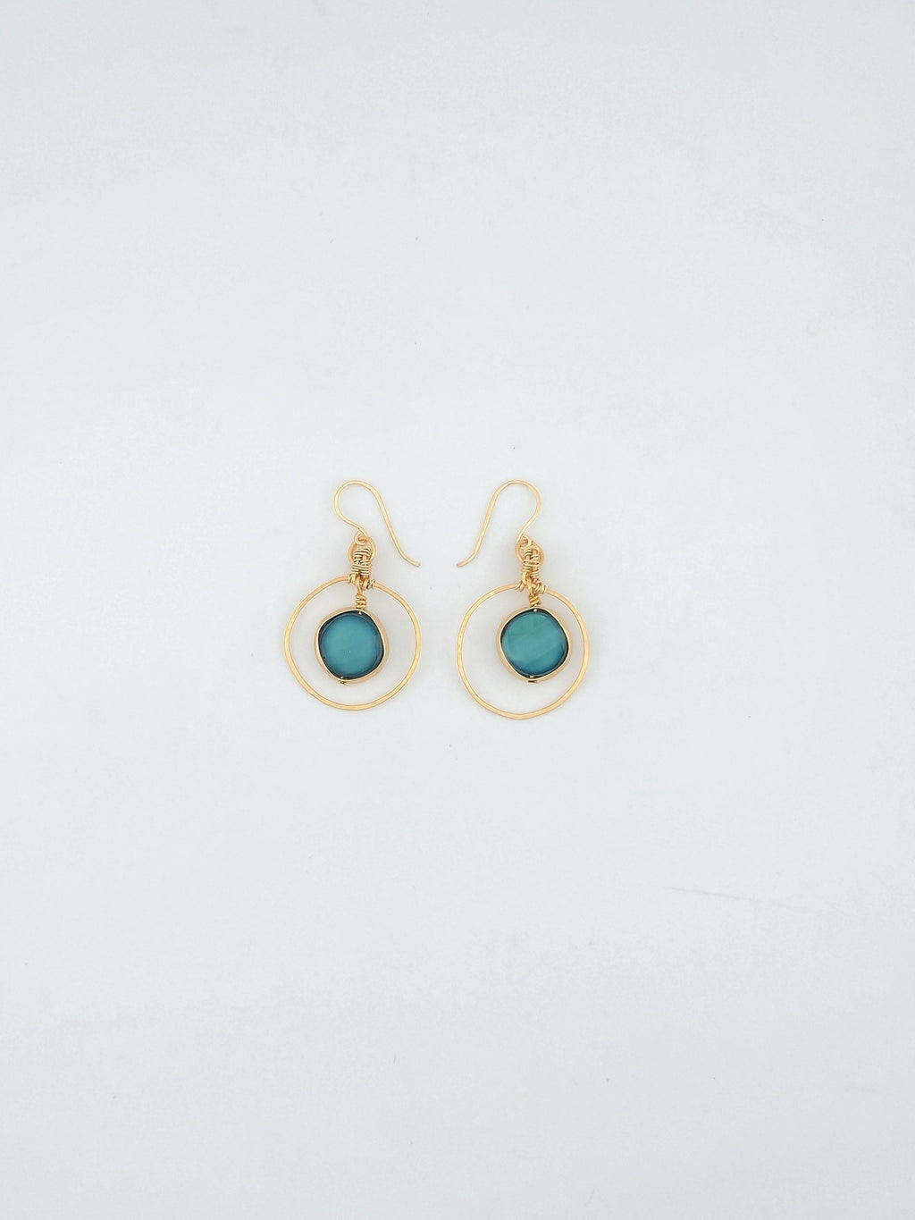 Teal Radiance Gold Artisan Dangle Earrings