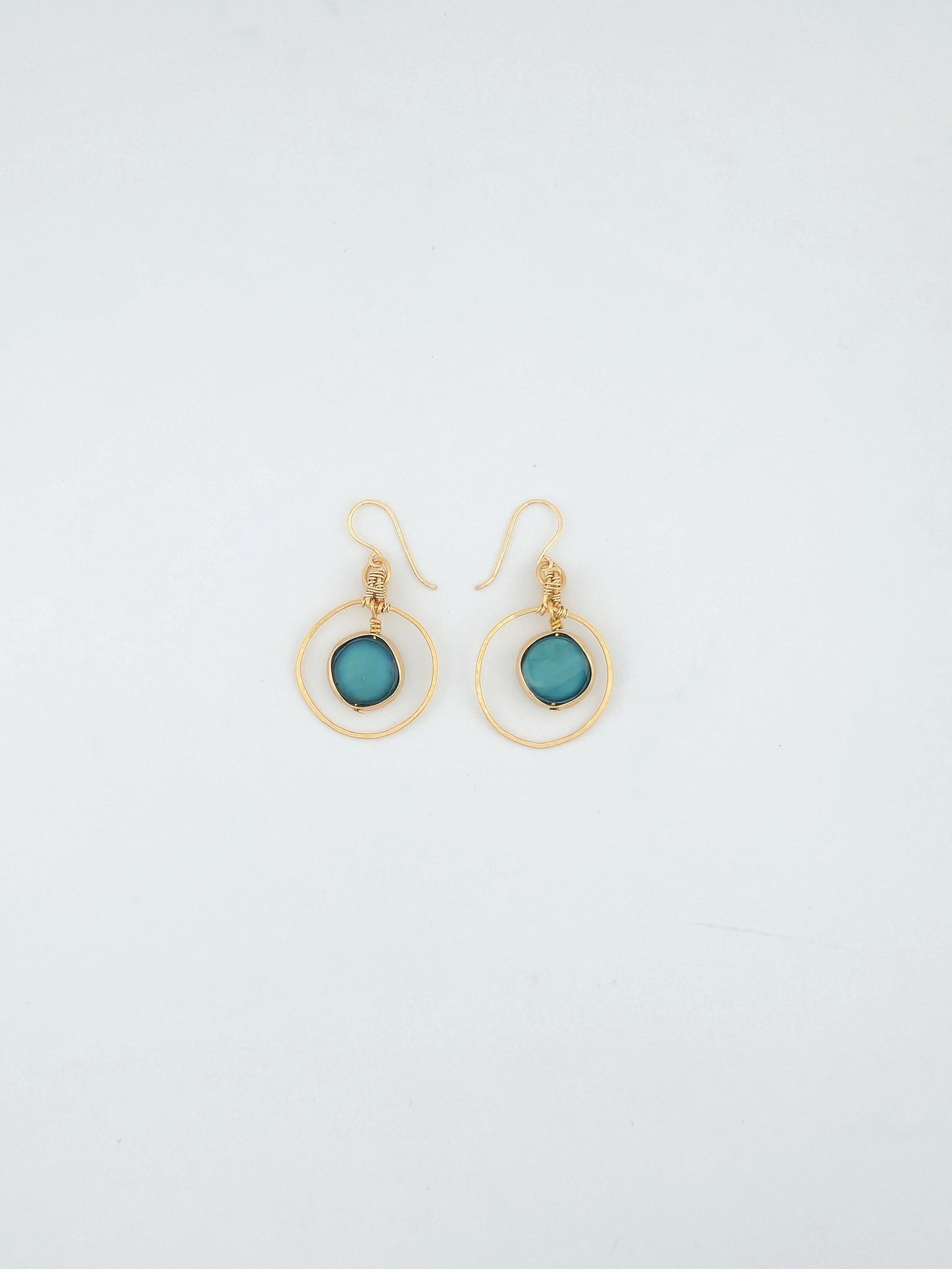Teal Radiance Gold Artisan Dangle Earrings