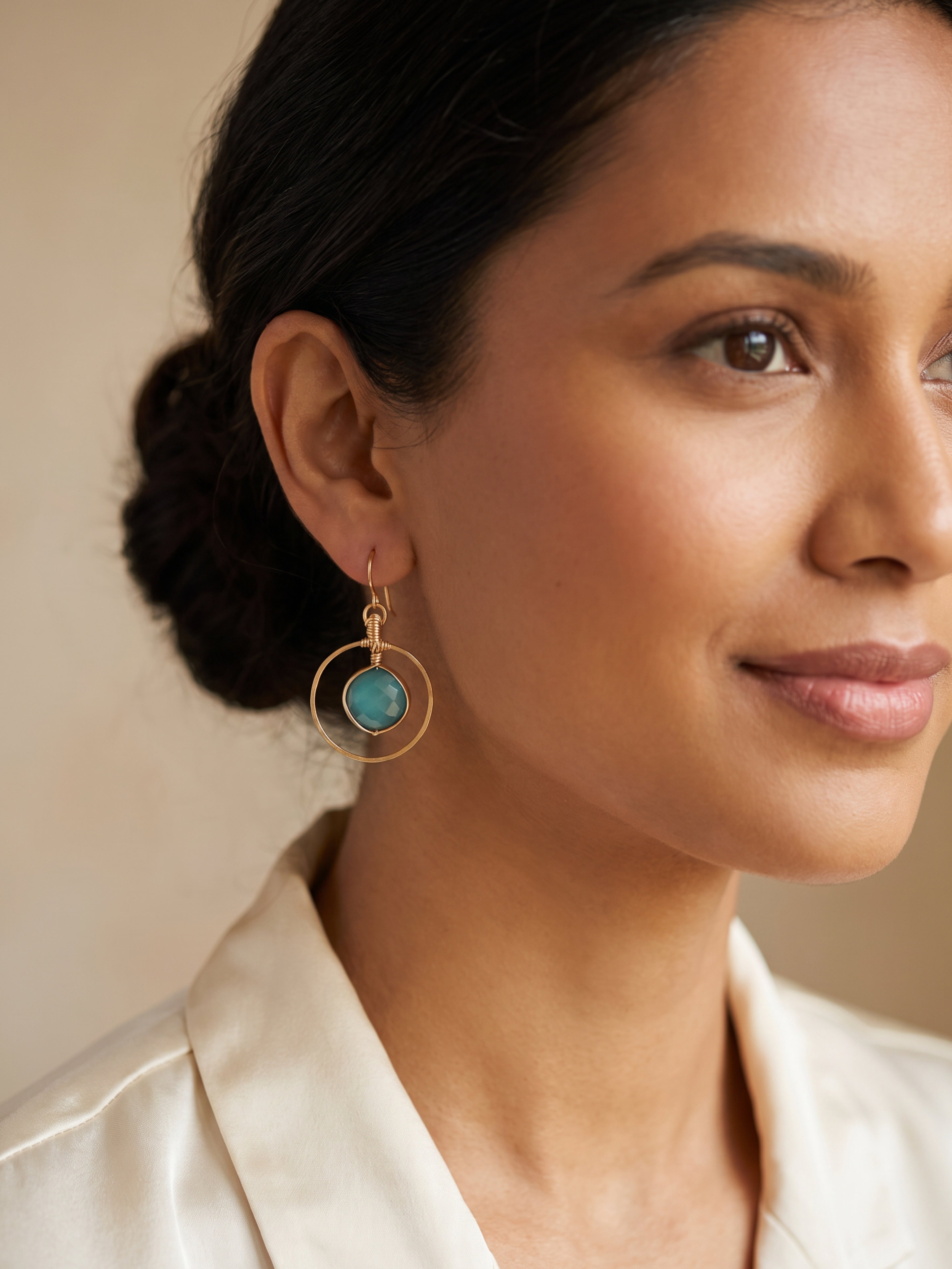 Teal Radiance Gold Artisan Dangle Earrings