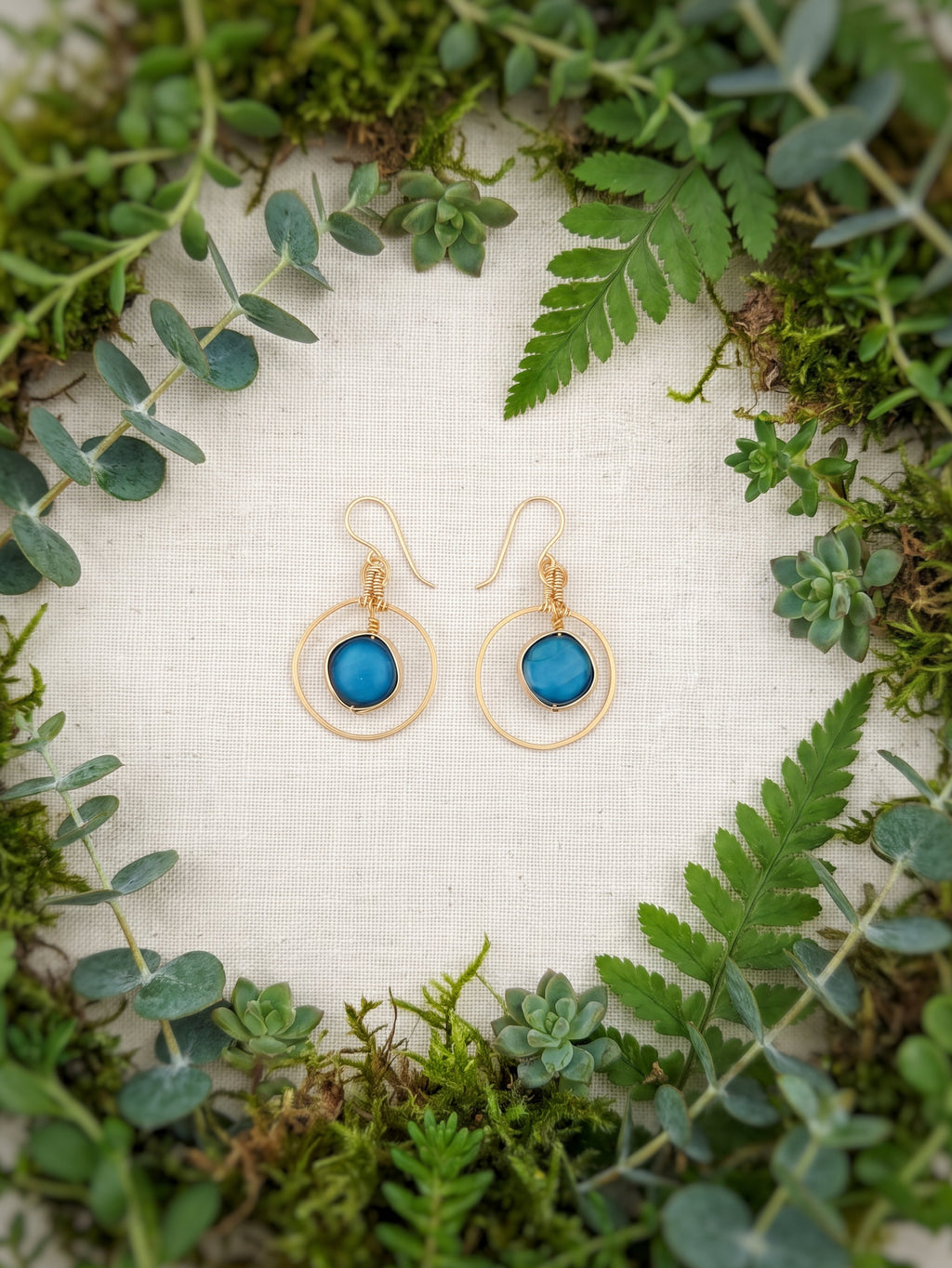 Teal Radiance Gold Artisan Dangle Earrings