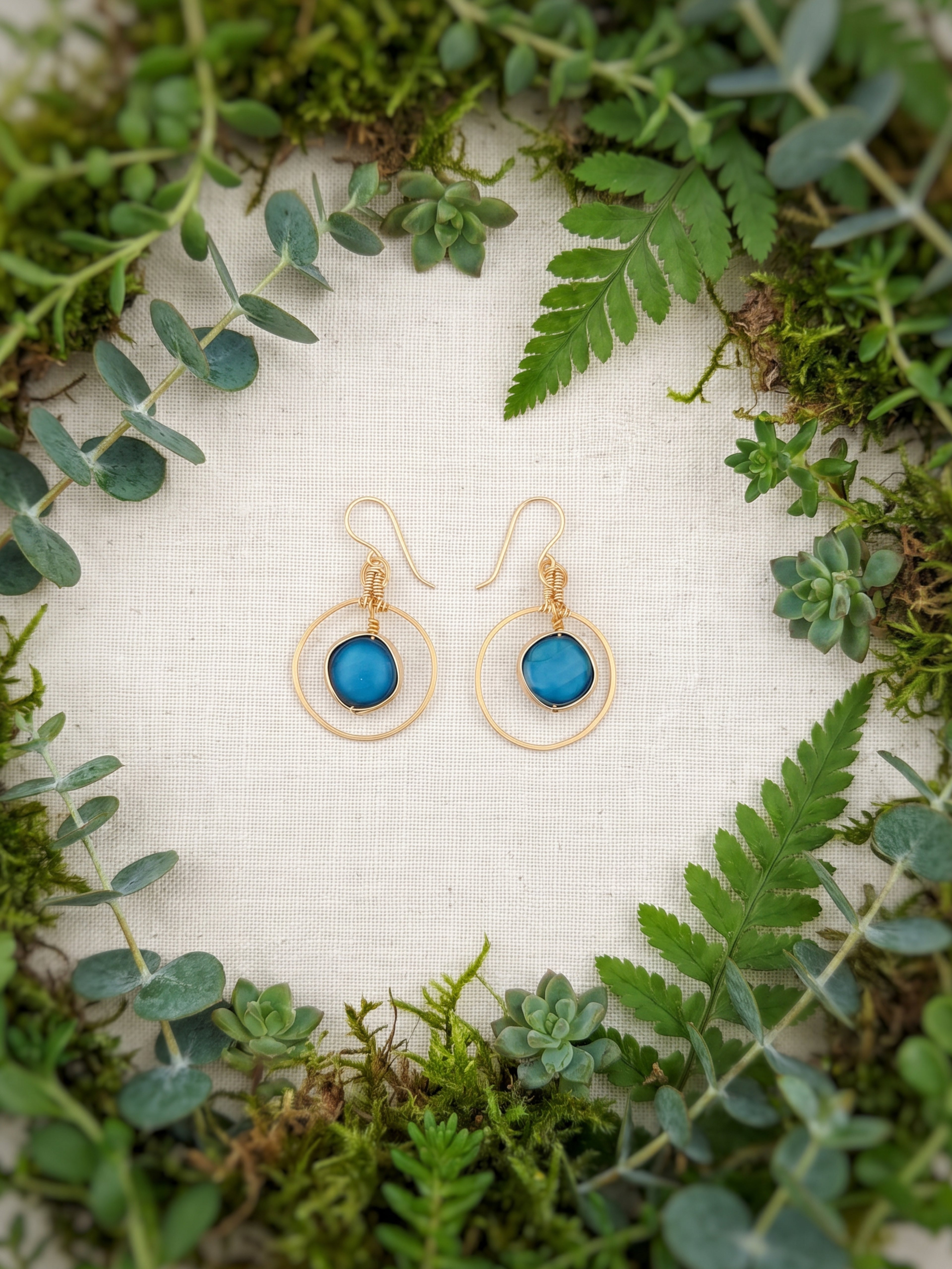 Teal Radiance Gold Artisan Dangle Earrings