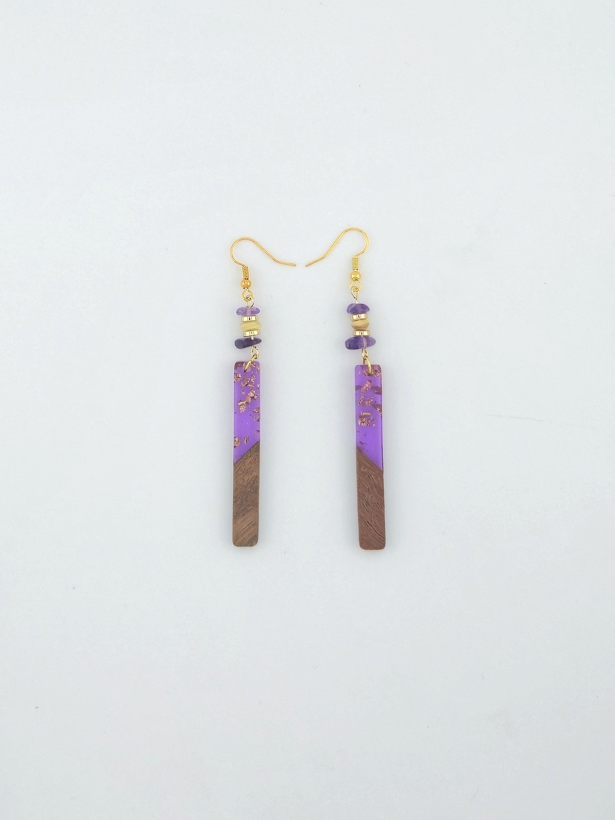 Wood Resin Bar Earrings