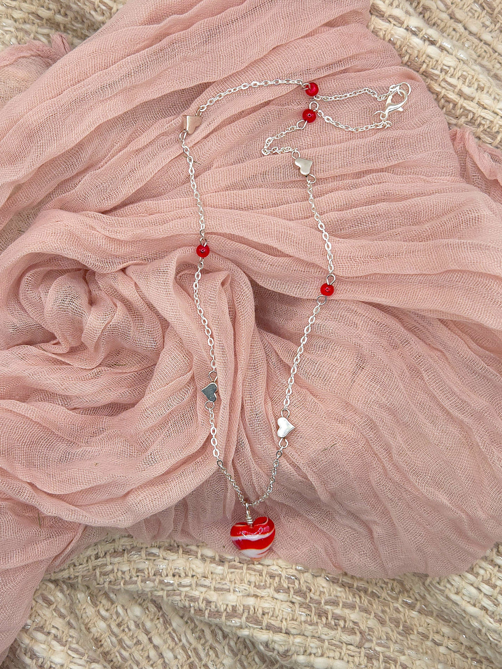 Red Swirl Glass Heart Necklace