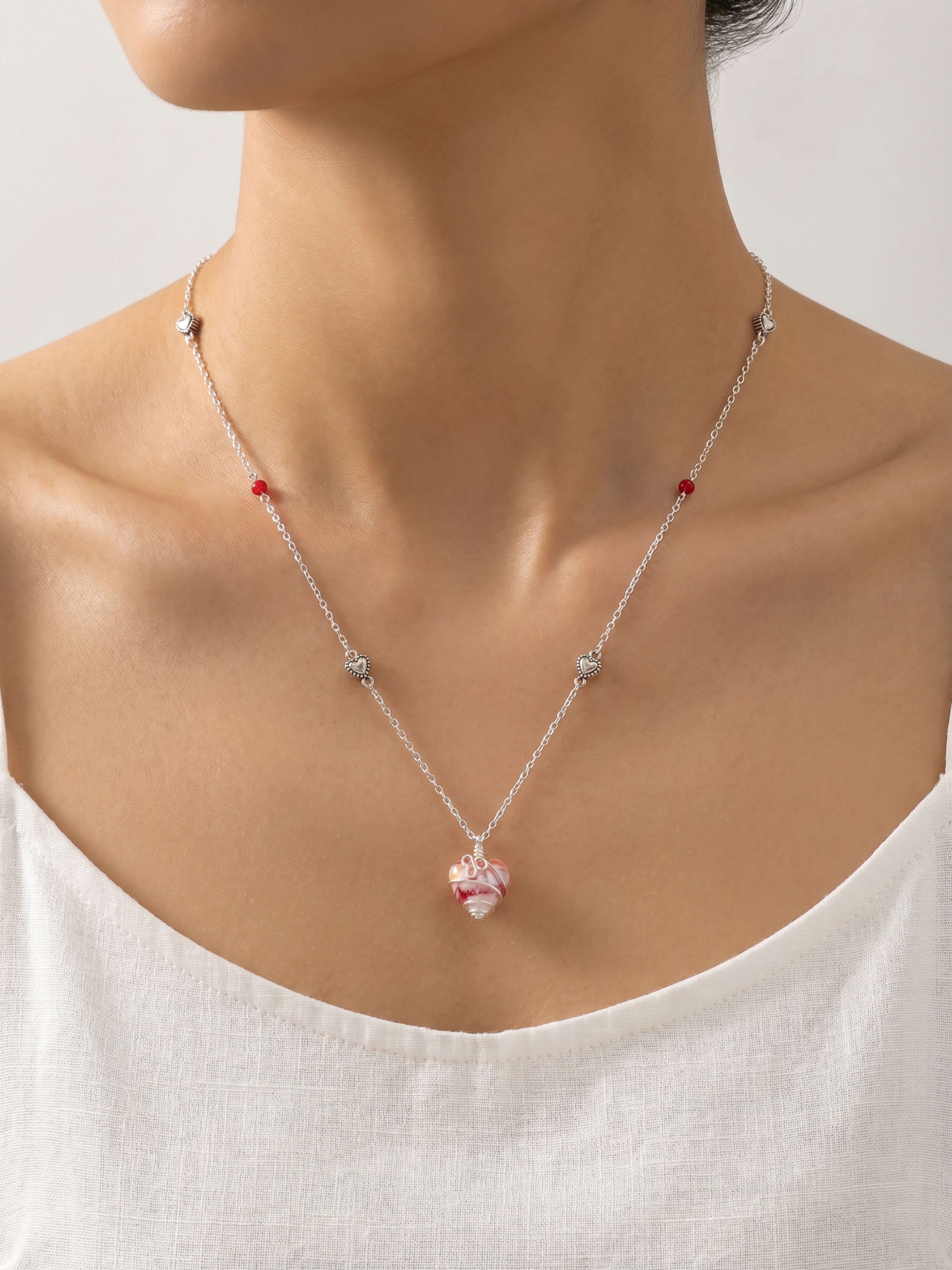 Wired Wrapped Swirl Heart Pendant Necklace