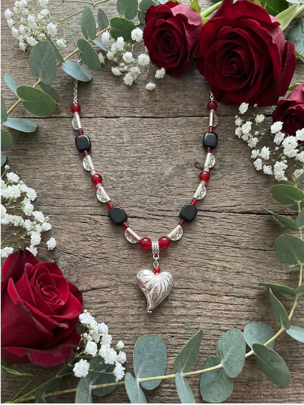 Engraved Silver Heart Pendant Necklace- 20"