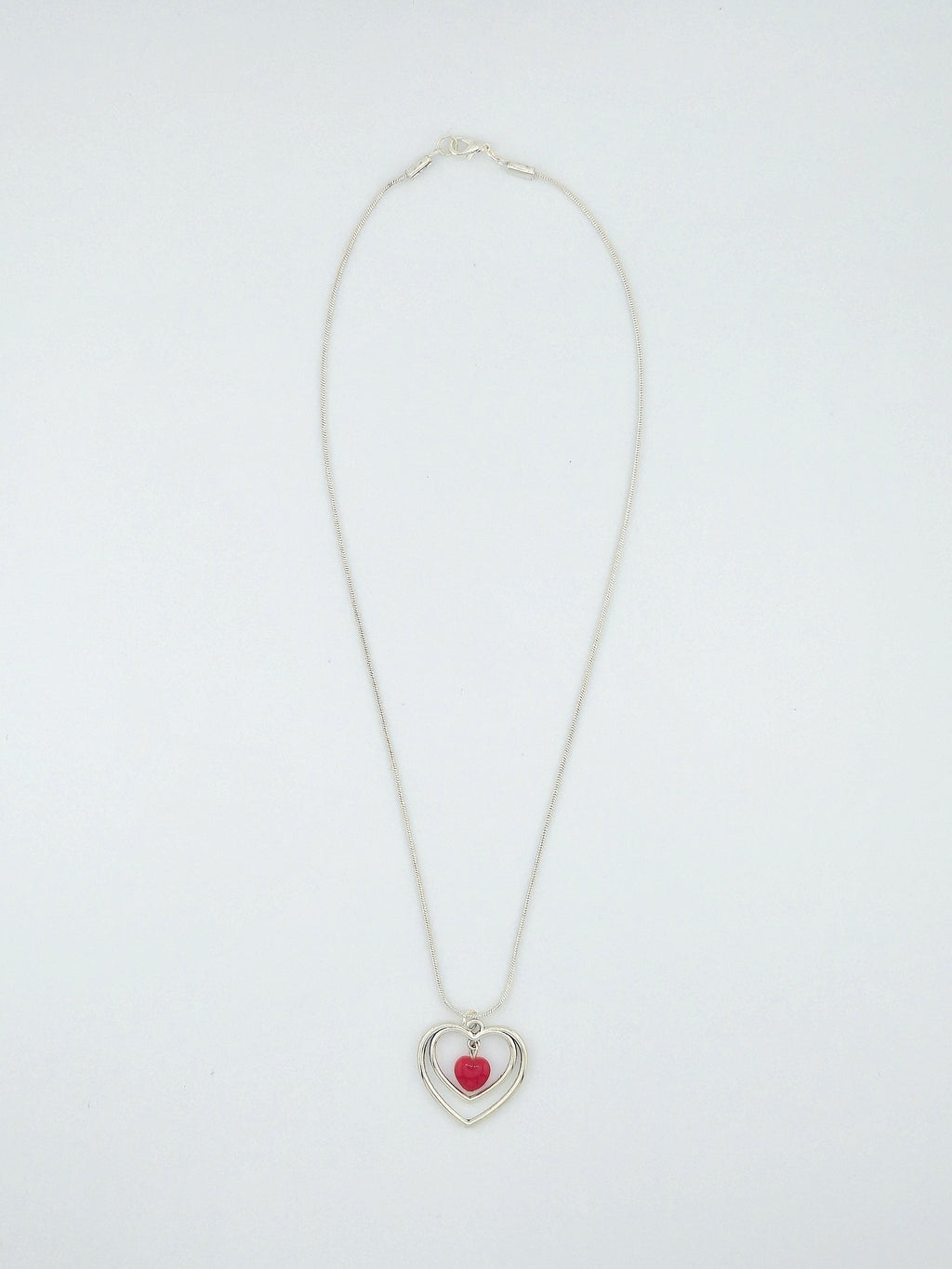 Center Glass Heart Double Pendant Necklace