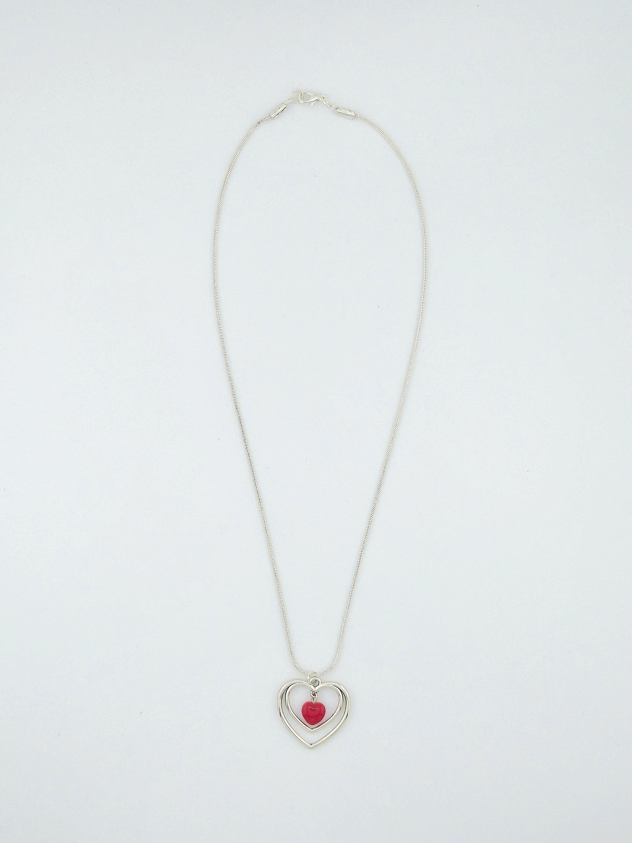 Center Glass Heart Double Pendant Necklace